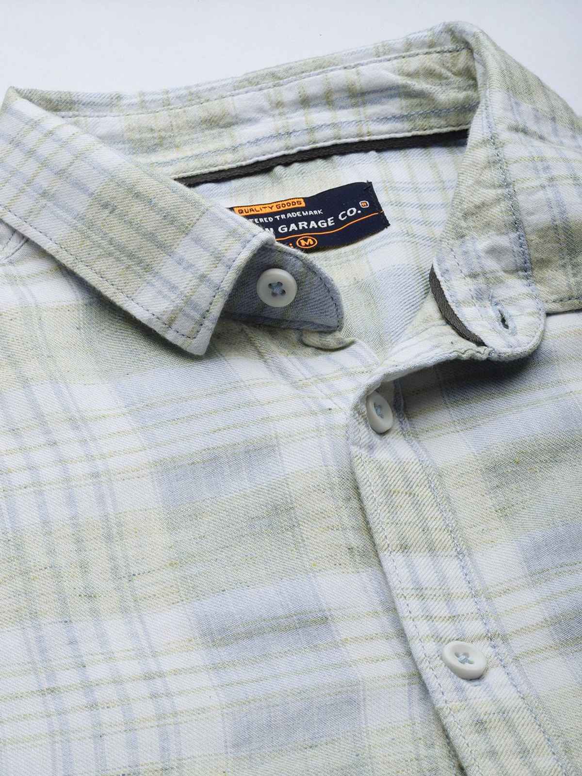 The Indian Garage Co Men's Slim Fit Checked Casual Shirt | Green - M