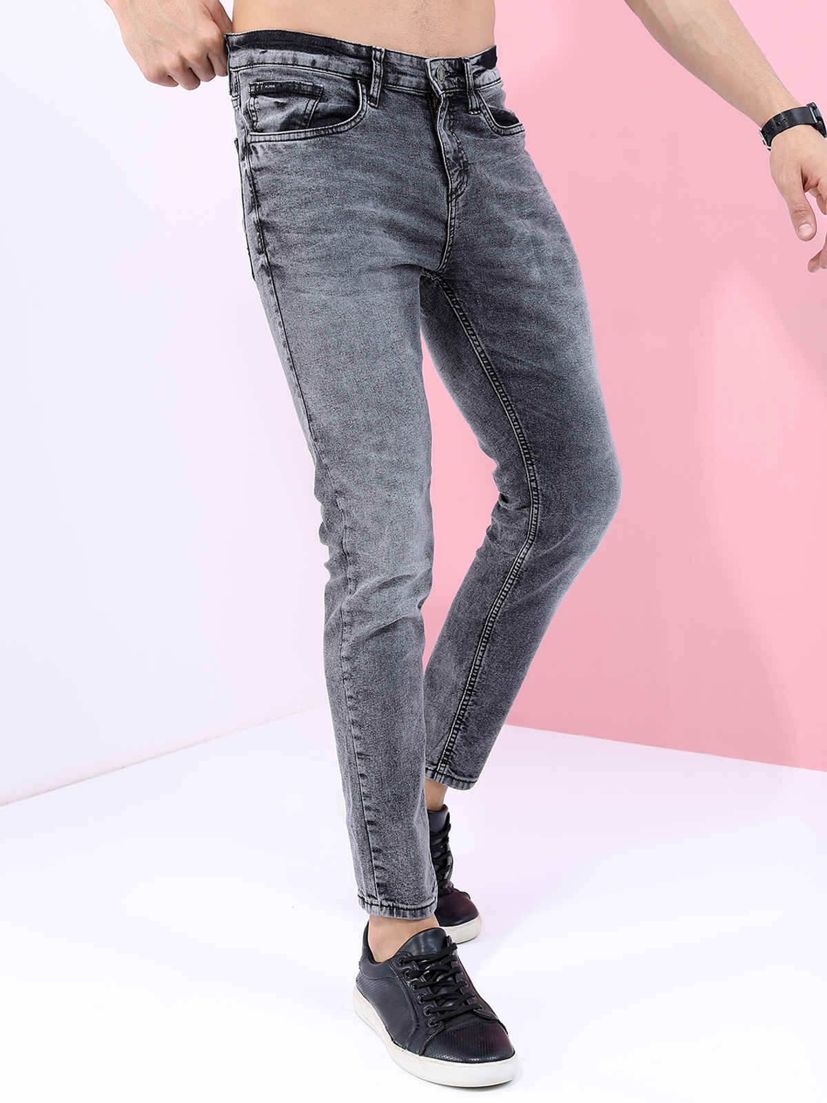 Highlander Men's Tapered Fit Heavy Fade Stretchable Jeans | Grey - 34