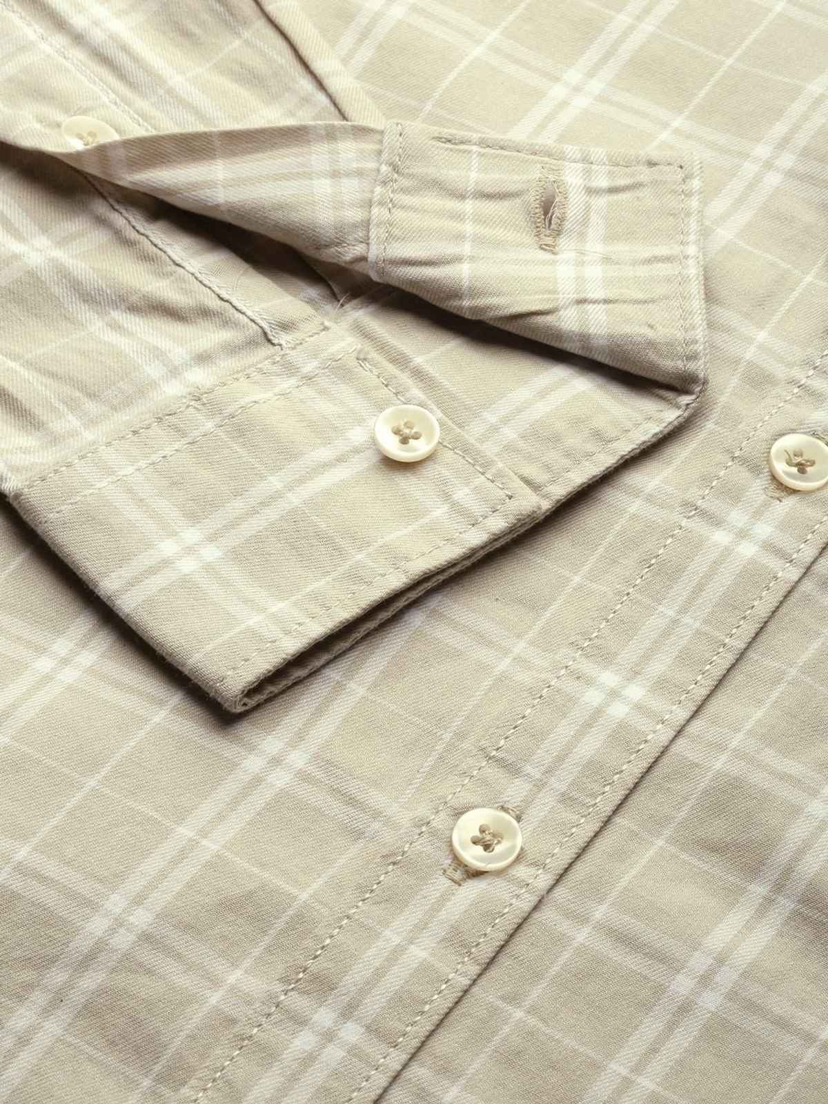 The Indian Garage Co | Men Slim Fit Checkered Casual Shirt | Beige | L