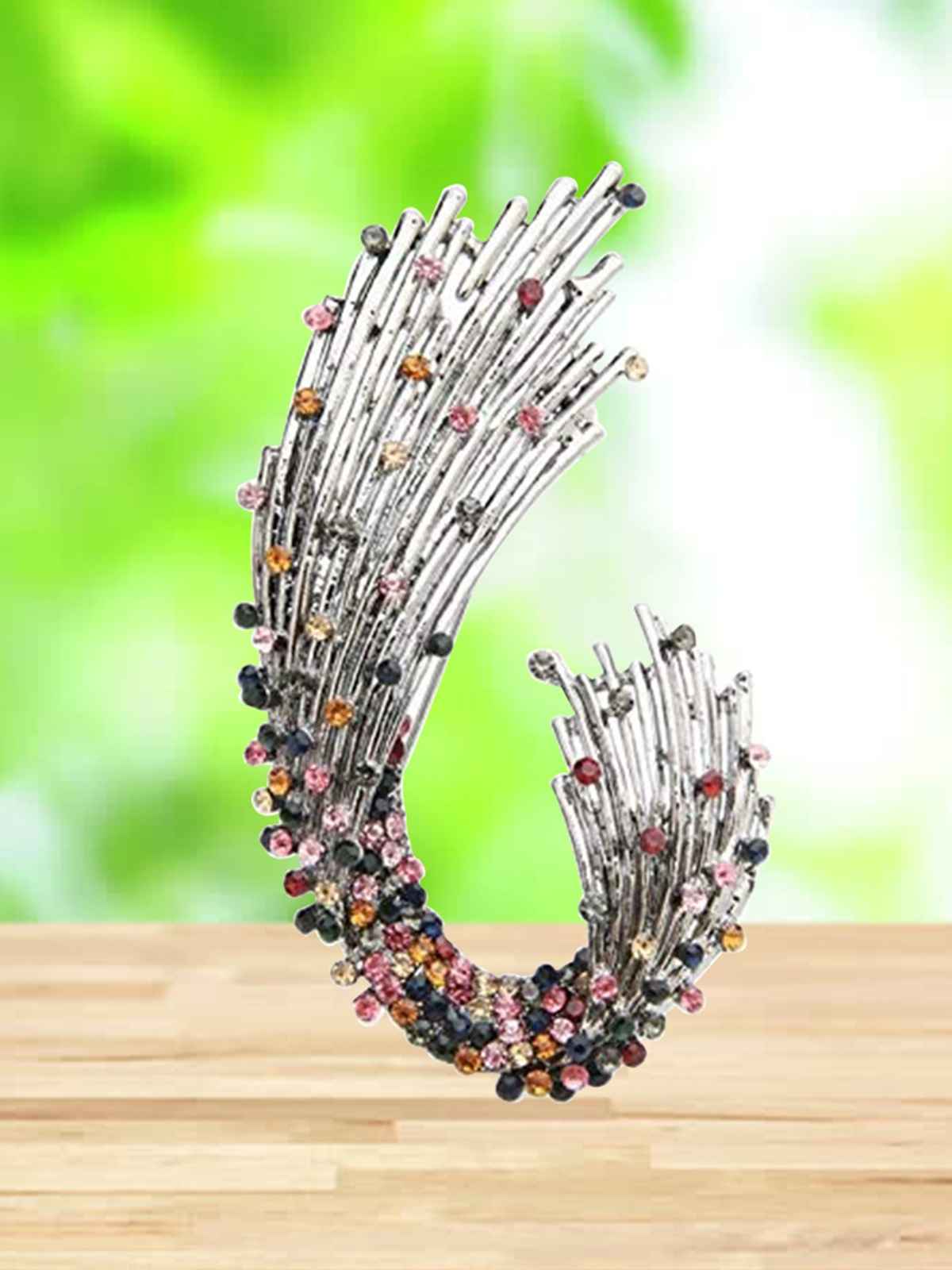 Youbella Crystal Unisex Leaf Brooch For Wedding/Party For Women/Girls/Men (Silver)(Yb - Brooch - 125)
