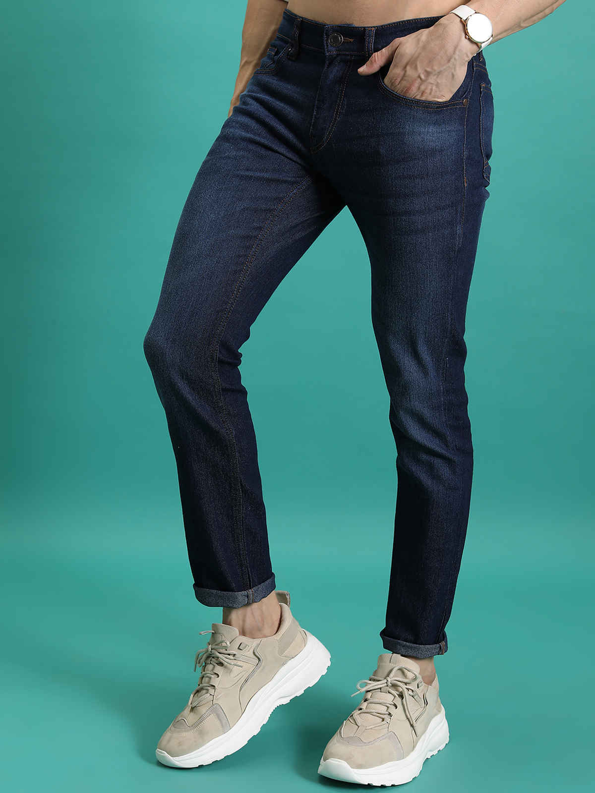 Highlander Men's Straight Fit Clean Look Light Fade Stretchable Jeans | Blue - 30