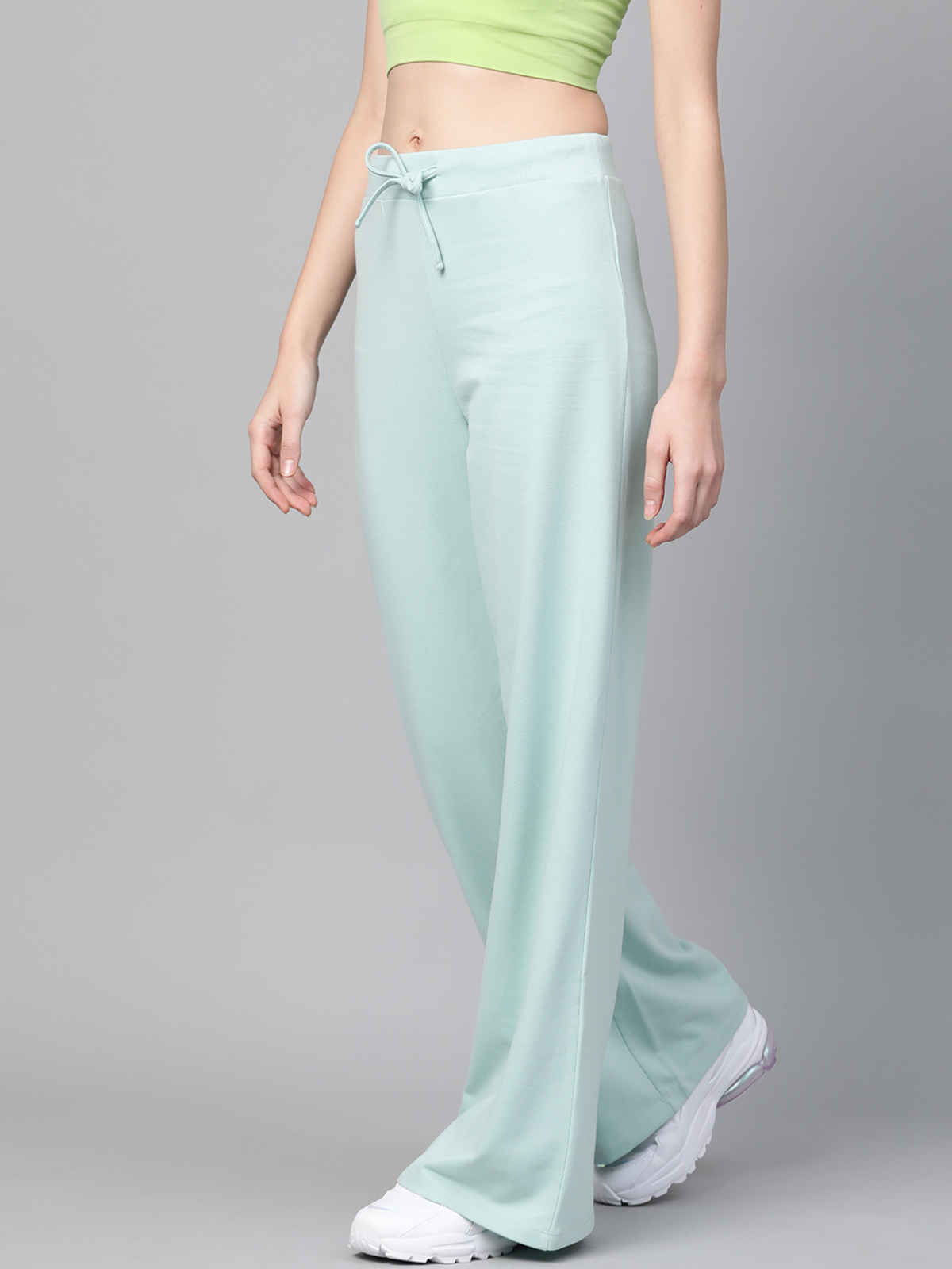 SASSAFRAS Women's Terry Wide Leg Drawstring Pants | Sea Green - S