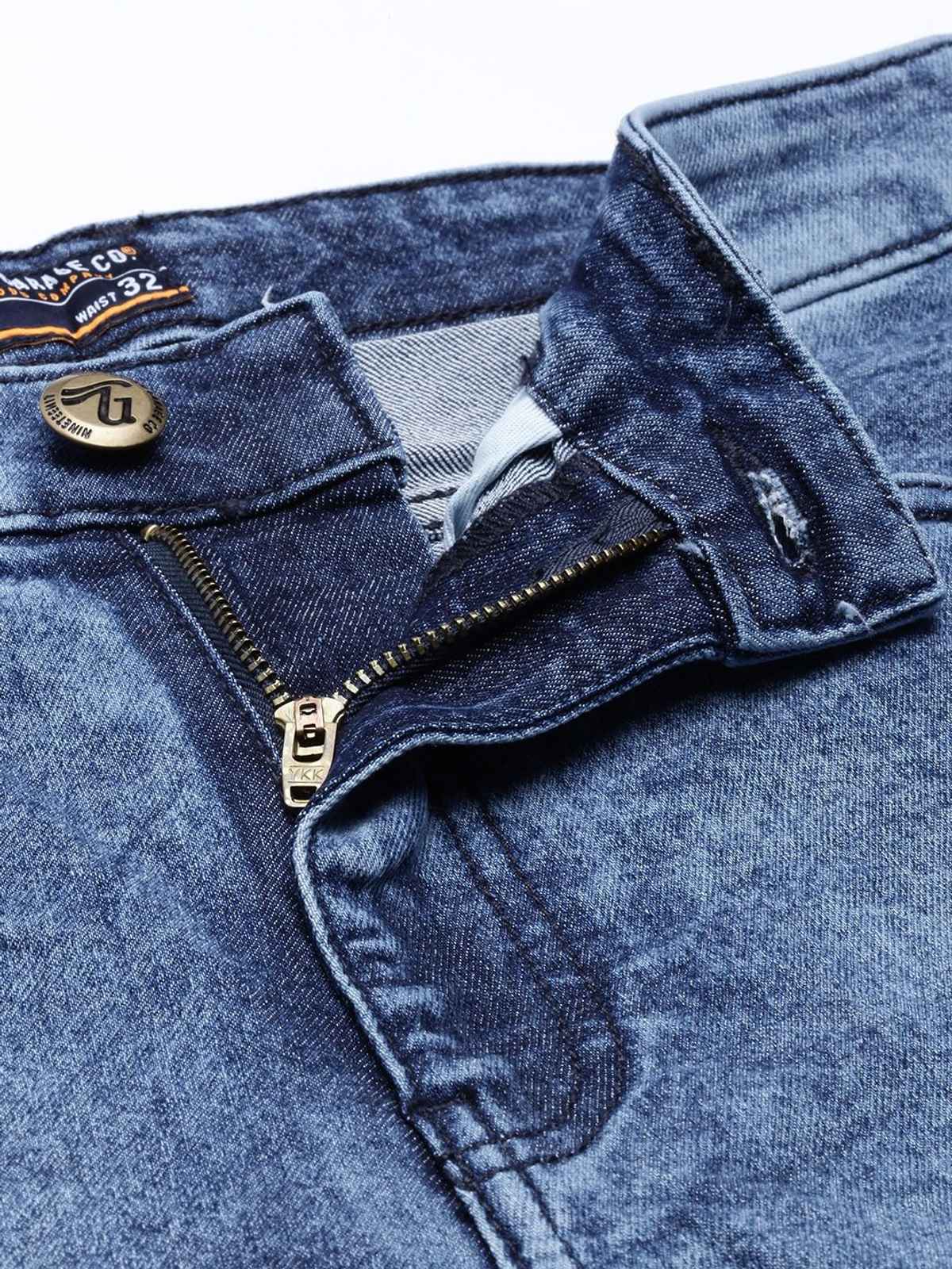 The Indian Garage Co Men's Slim Fit Solid Casual Jeans | Blue - 34