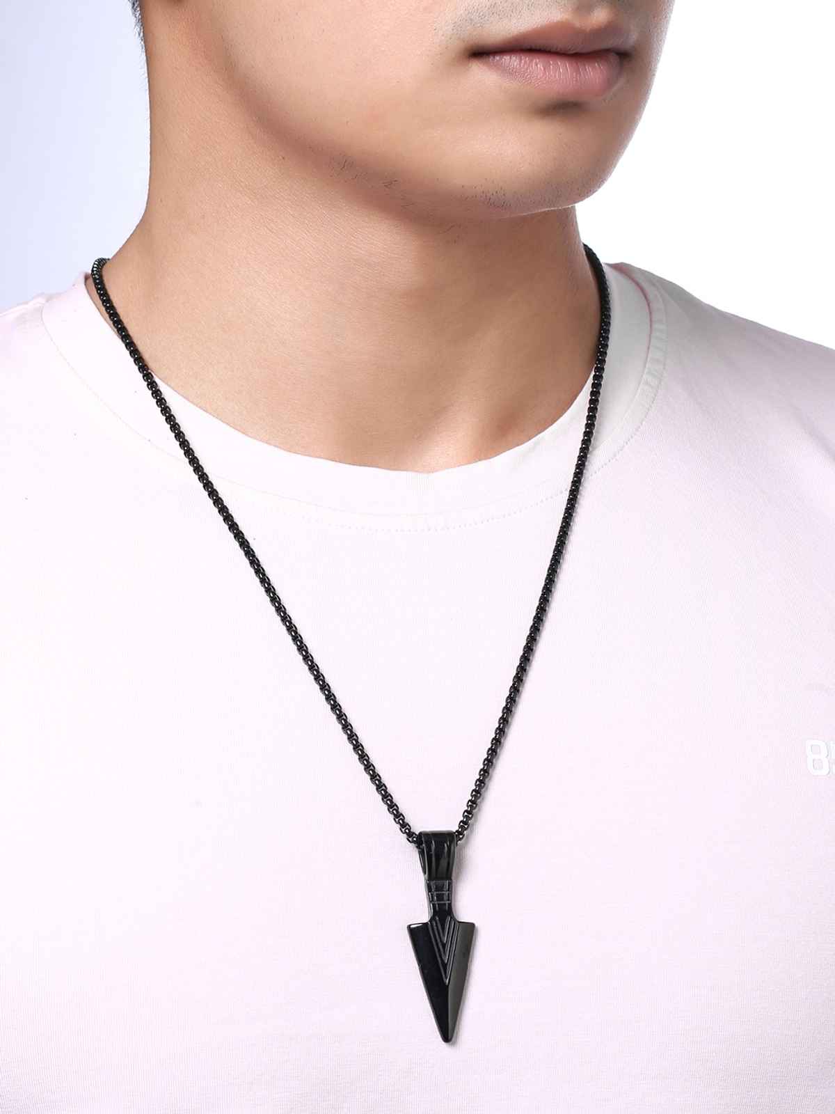 Yellow Chimes Stainless Steel Black Pendant Chain for Men