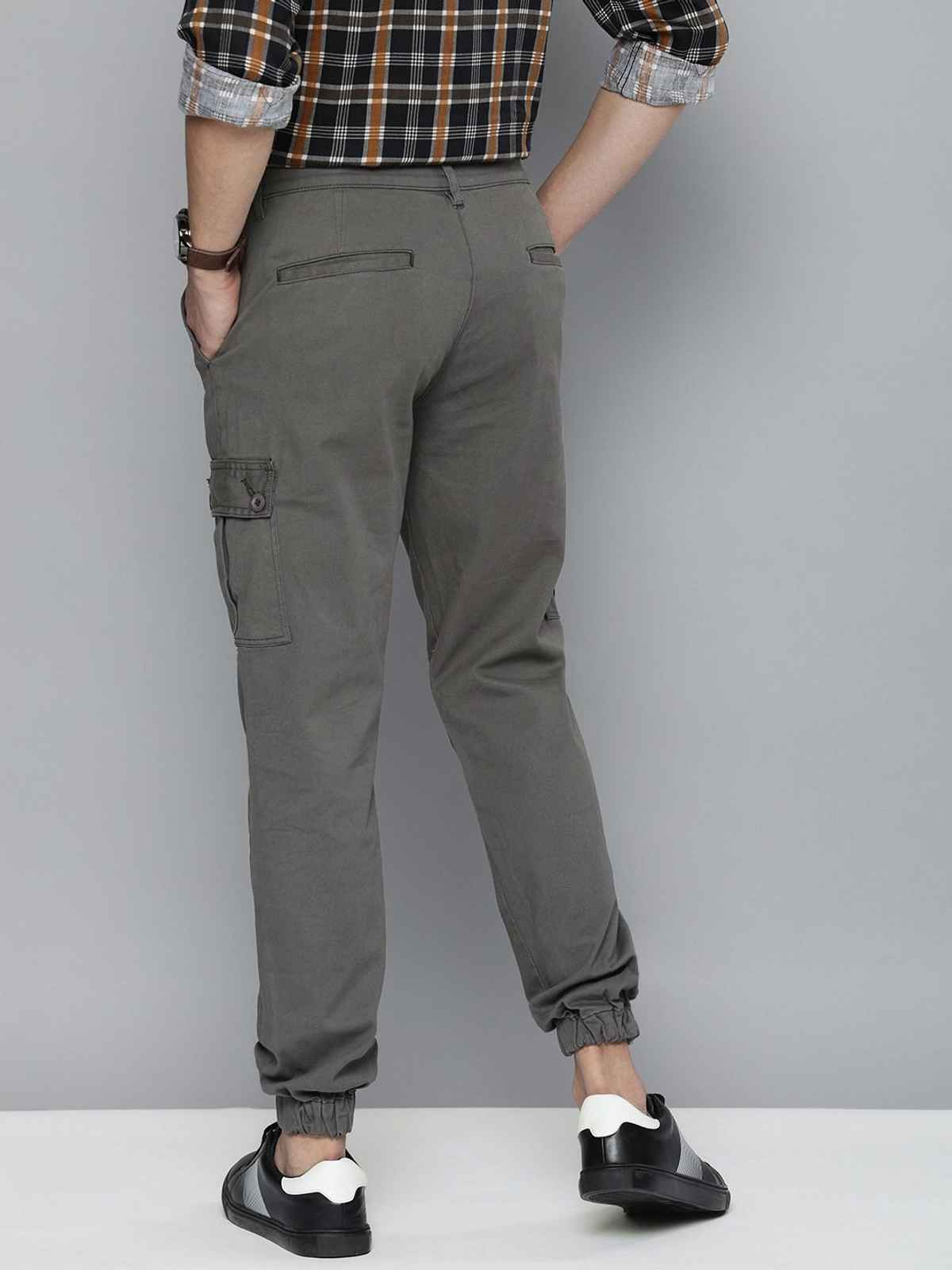 The Indian Garage Co Men's Slim Fit Solid Casual Trouser | Grey - 34