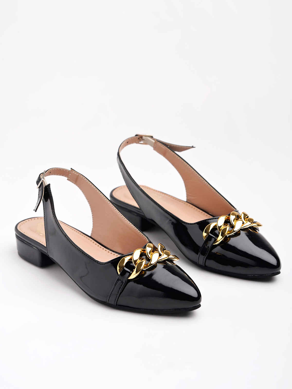 Shoetopia Women's Pointed Toe Flat Belly Sandals | Black - UK 4