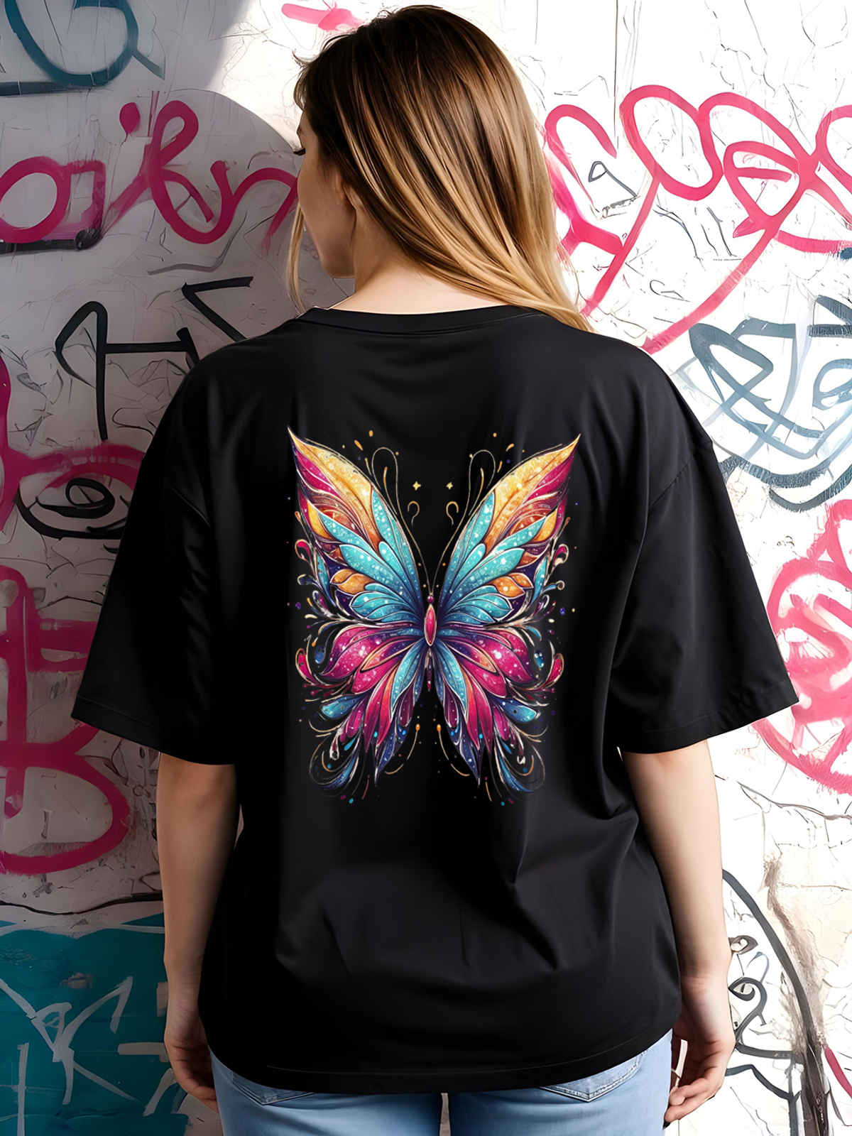 Smartees Women's Oversize Printed Tshirt | Black - M