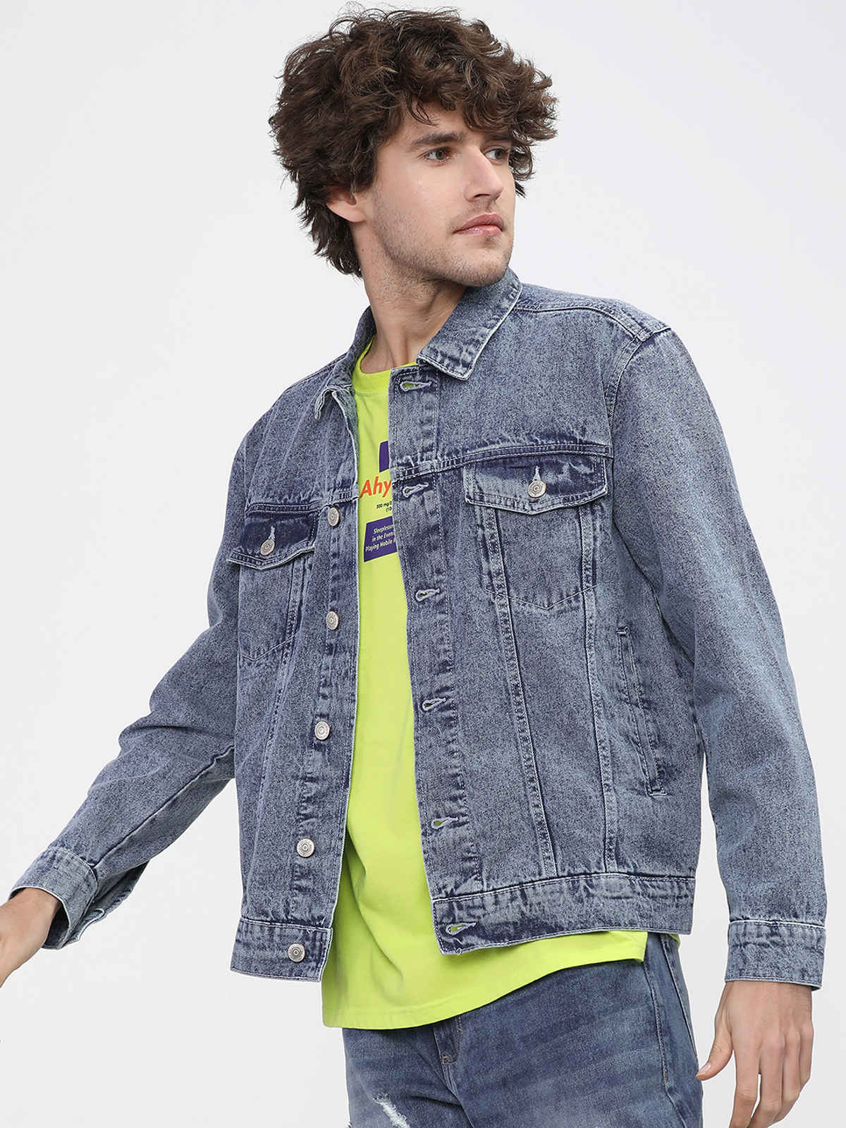 HIGHLANDER Men's Washed Crop Denim Jacket | Light Blue - L