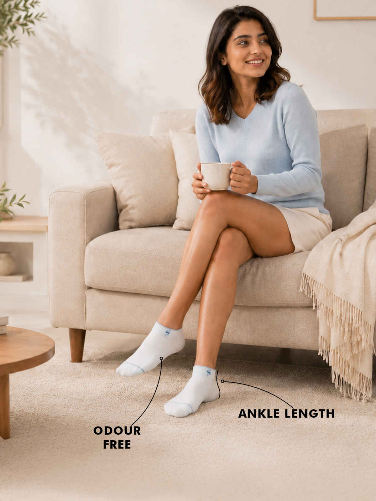 Supersox Women's Solid Combed Cotton Ankle Socks | Pastel - Free Size