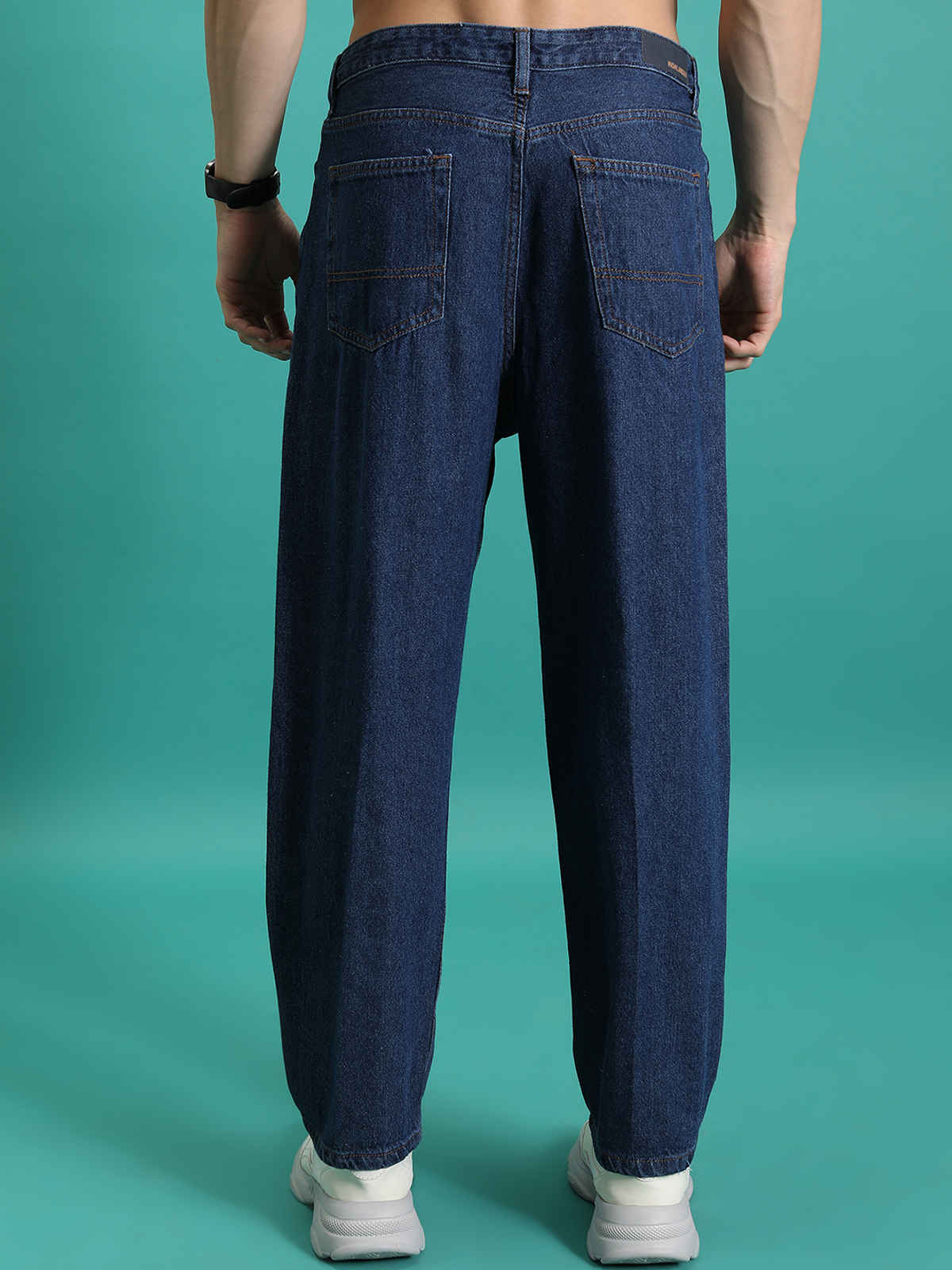 HIGHLANDER Men's Loose Fit Mid-Rise Cotton Baggy Jeans | Blue - 32