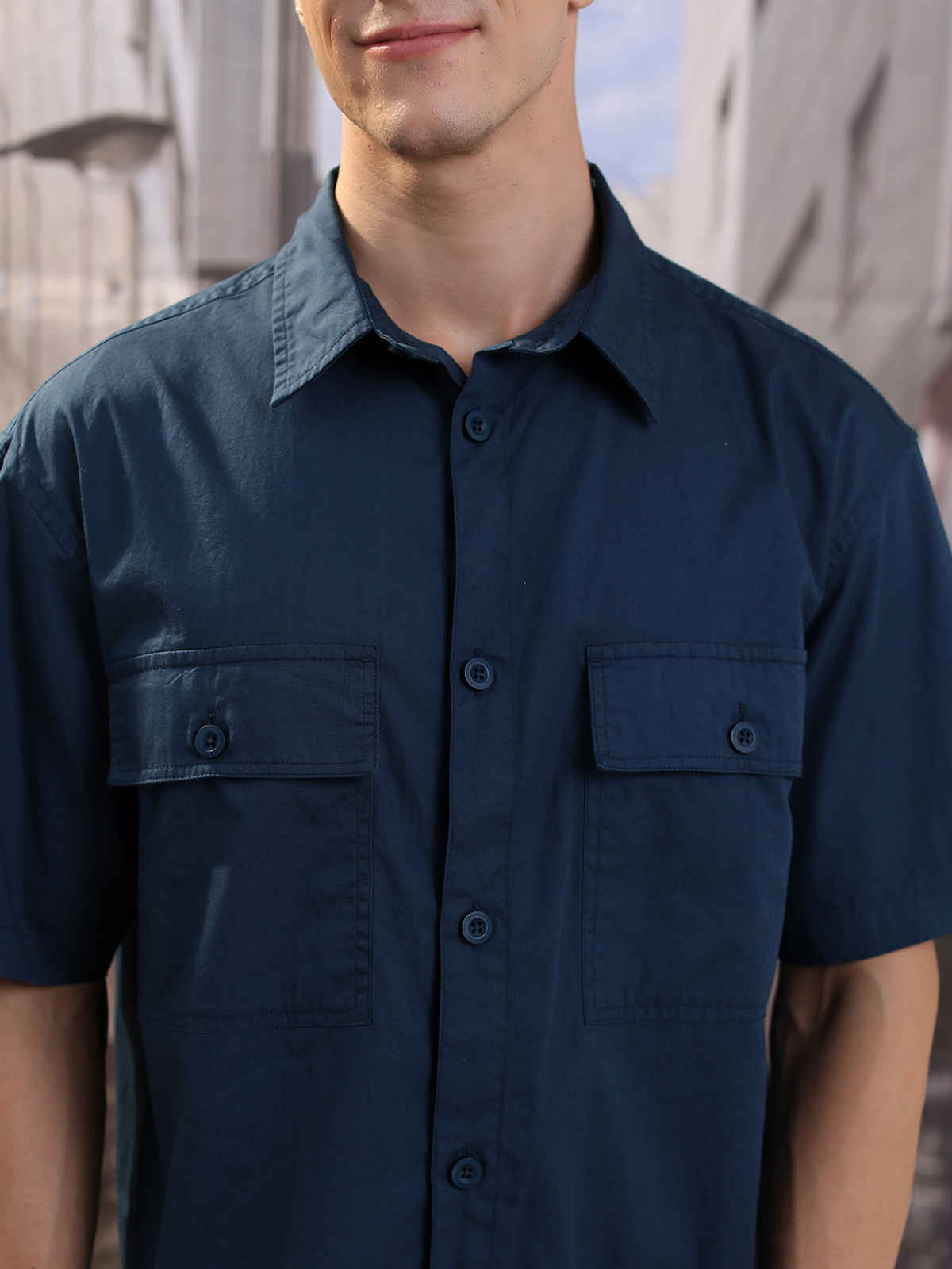 HIGHLANDER Men's Blue Drop Shoulder Boxy Oversized Fit Shirt | Blue - XL