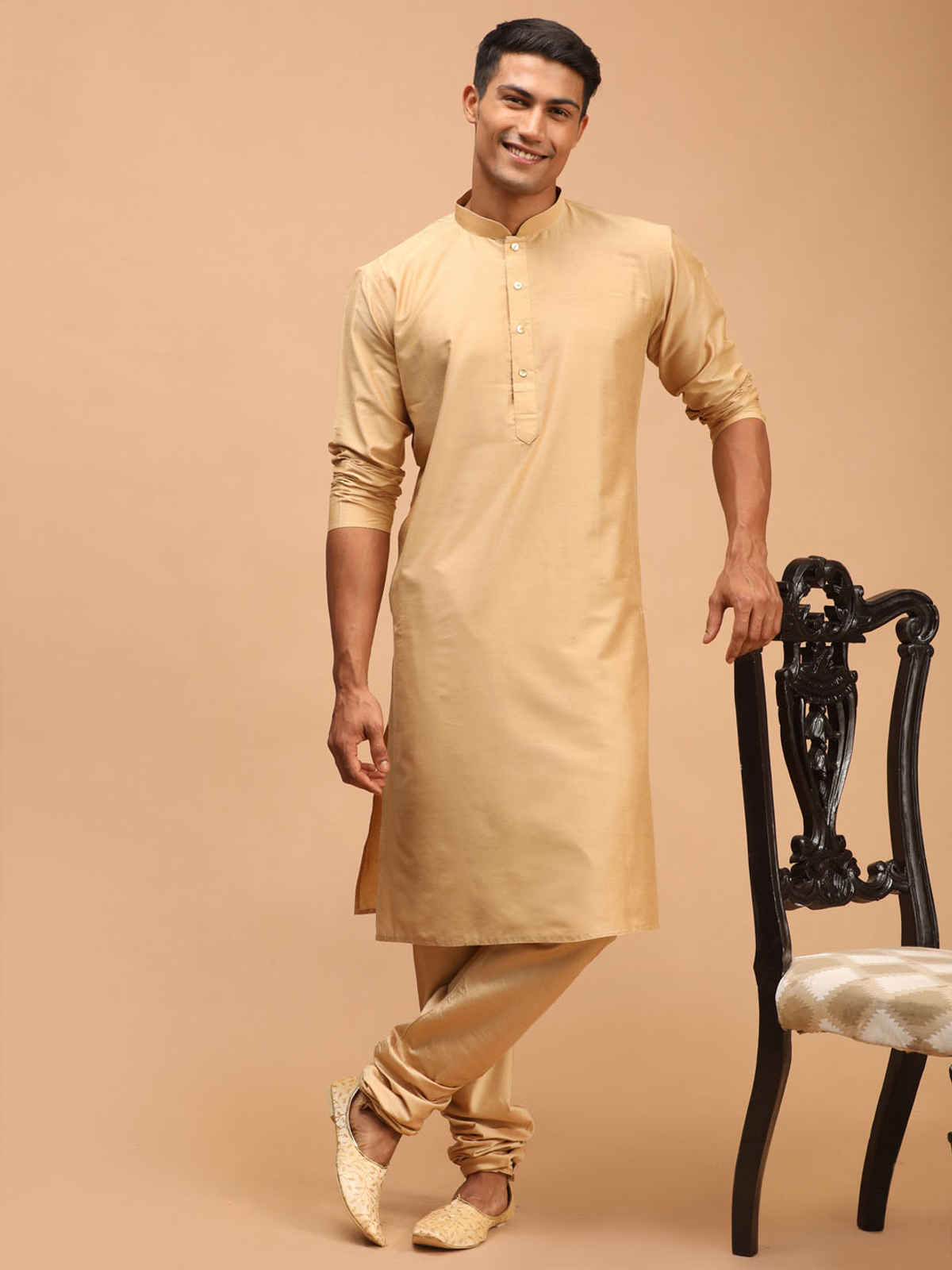 Vastramay Men's Viscose Kurta | Rose Gold | S