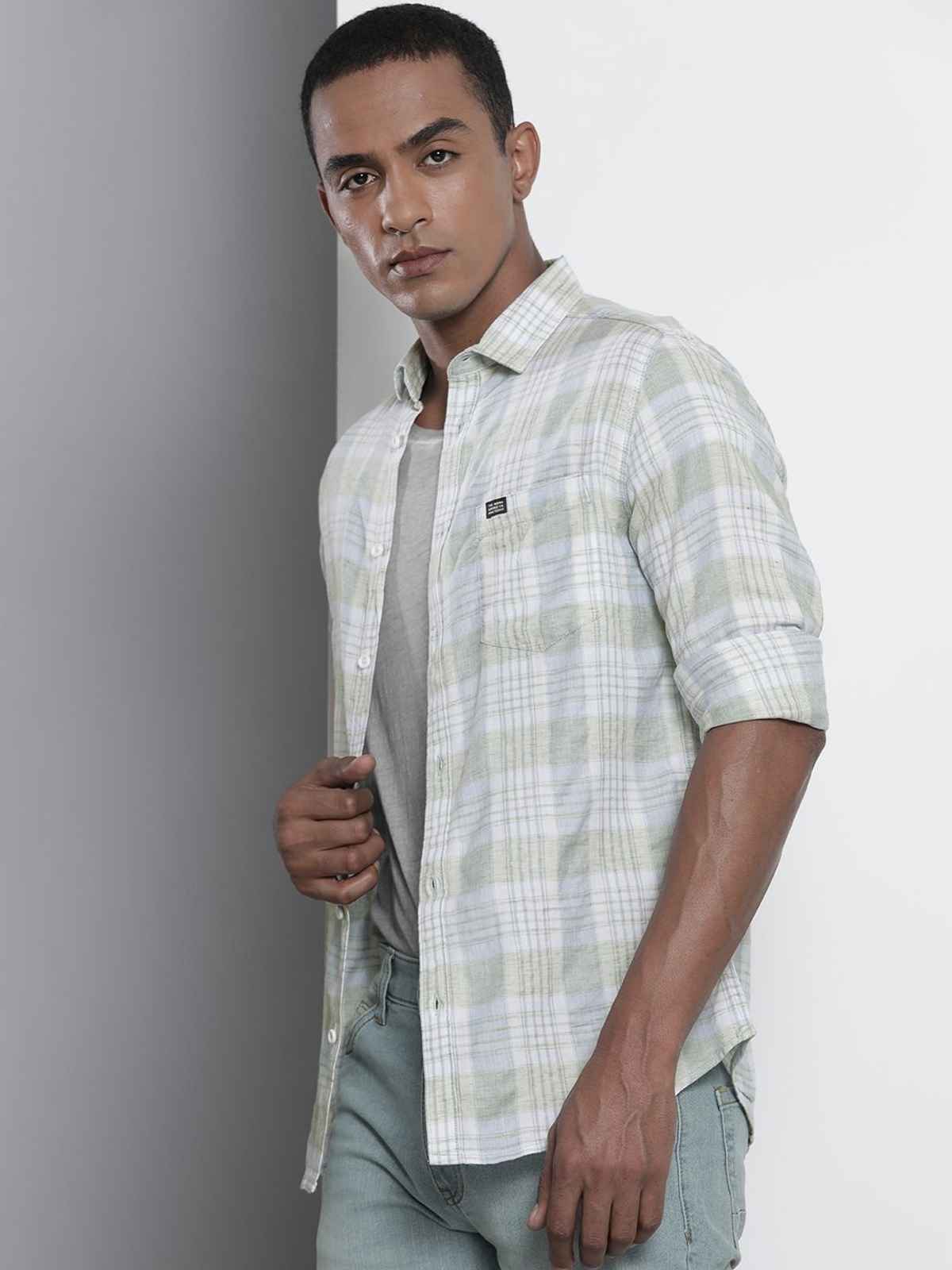 The Indian Garage Co Men's Slim Fit Checked Casual Shirt | Green - L