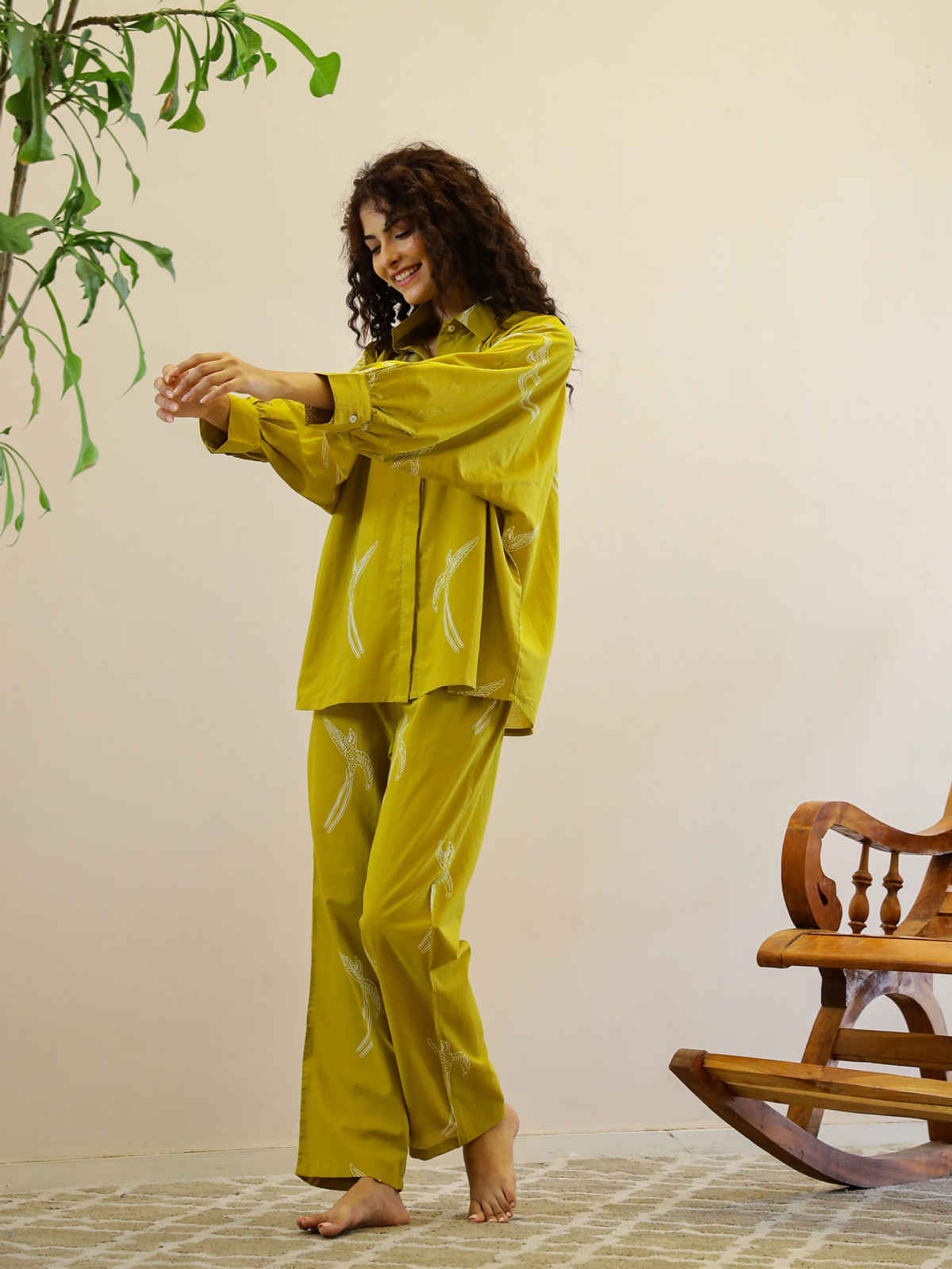 Sanskrutihomes Women Printed Mustard Night Suit SE-NSP-715 | S