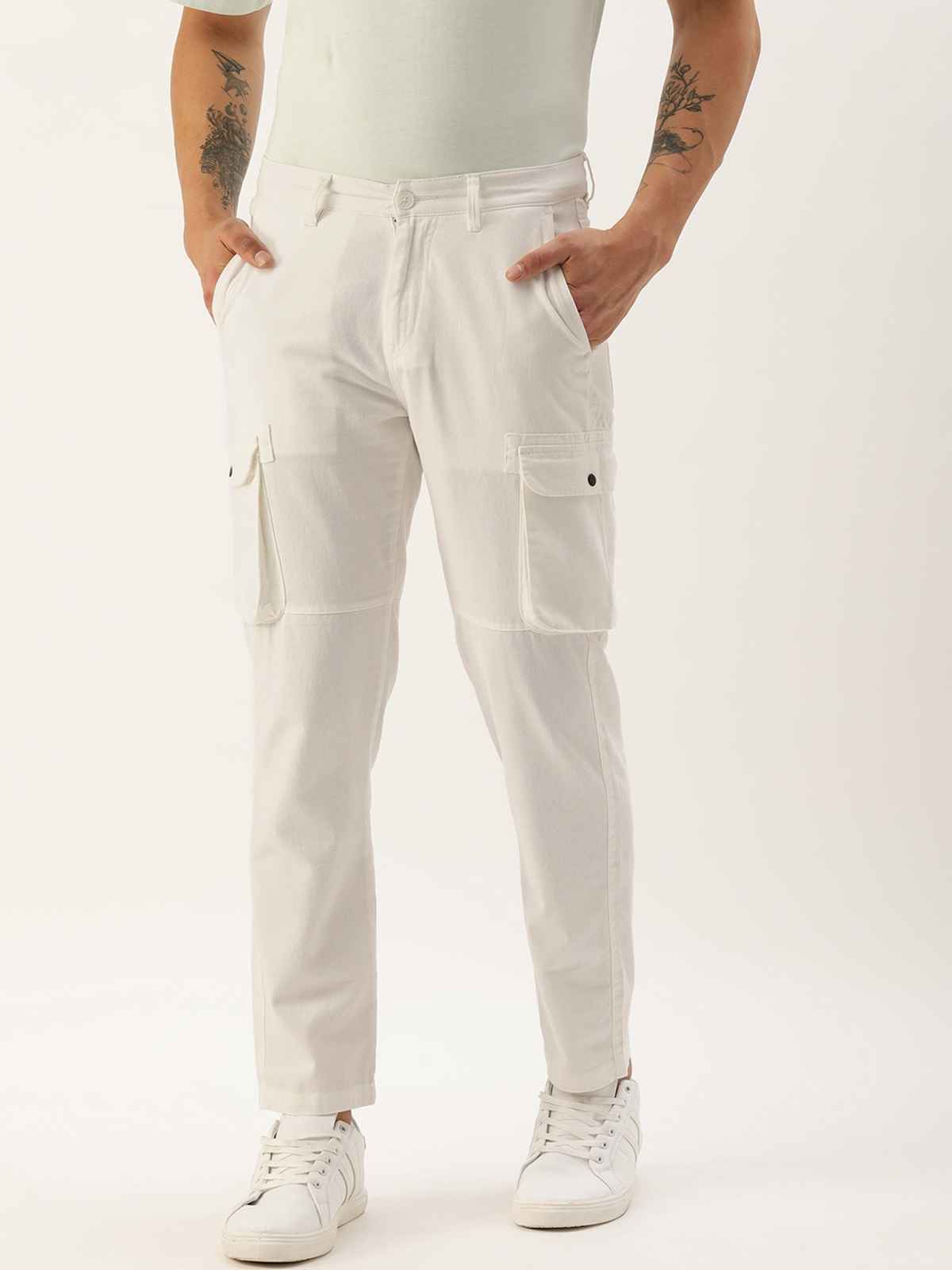 IVOC Men's Regular Fit Cargo Trousers | White - 34