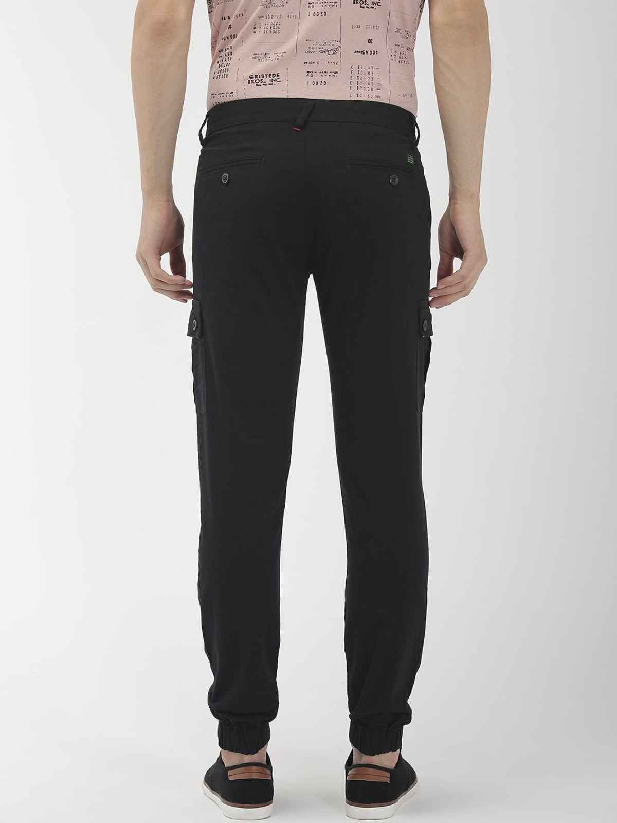 The Indian Garage Co Men's Slim Fit Solid Casual Cargos | Black - 30