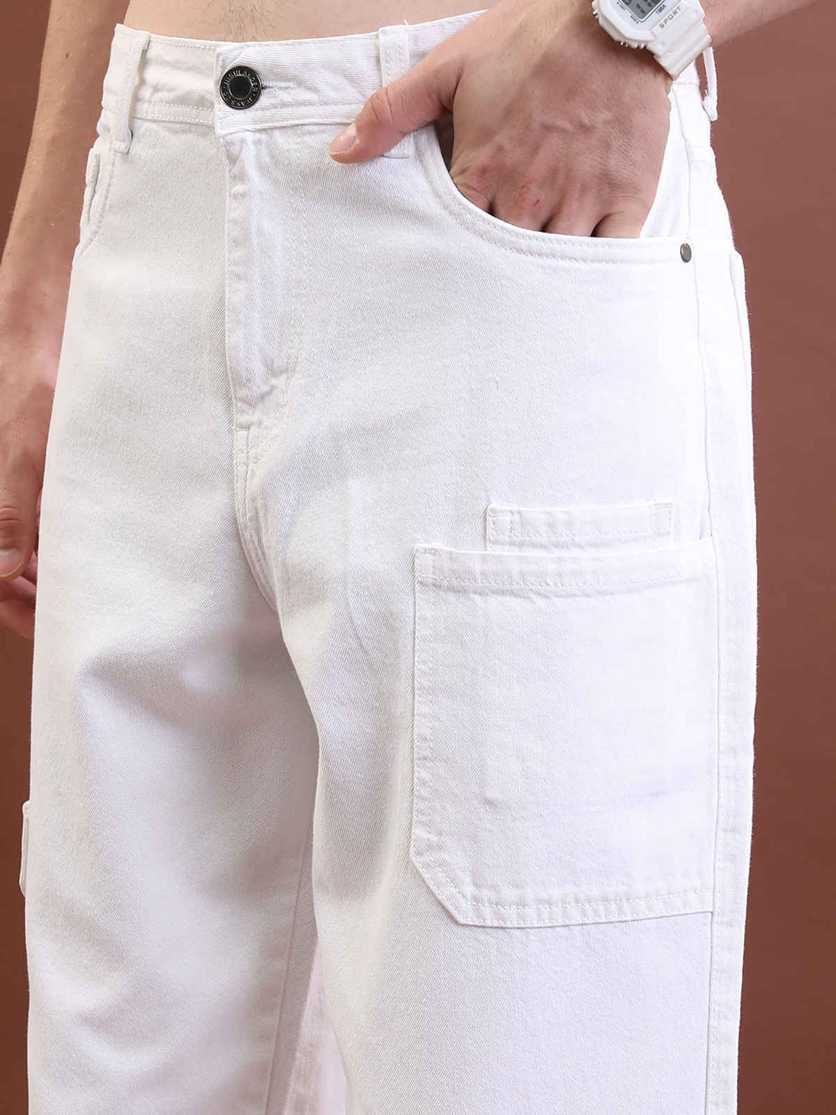 Highlander Men's Relaxed Fit Clean Look Cotton Jeans | White - 34