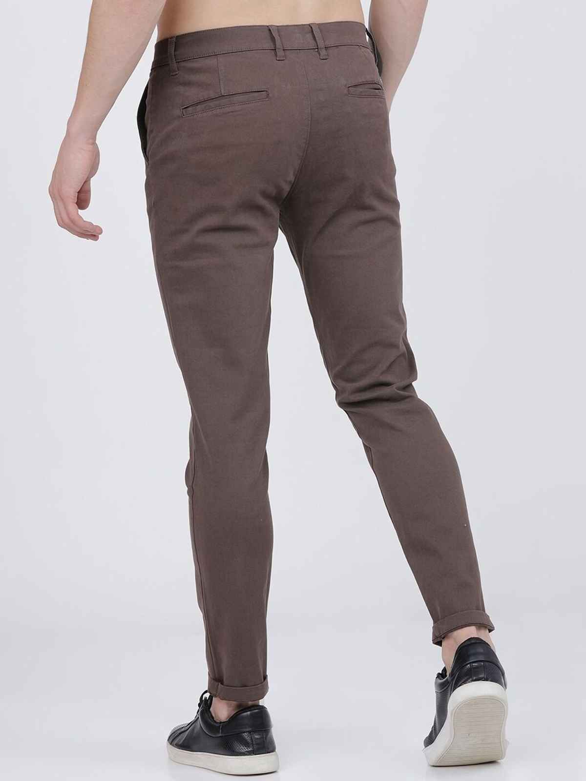 The Indian Garage Co Men's Slim Fit Solid Casual Chinos | Brown - 34