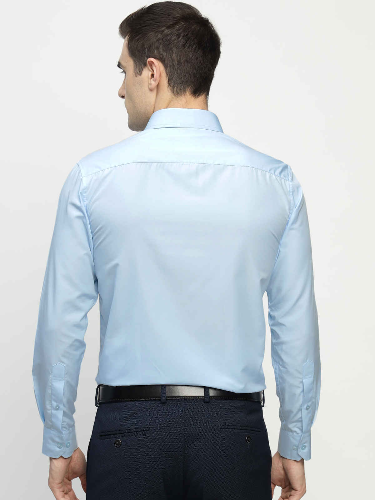English Navy Men's Cotton Solid Slim Fit Spread Collar Button Closure Formal Shirt | Sky Blue | L