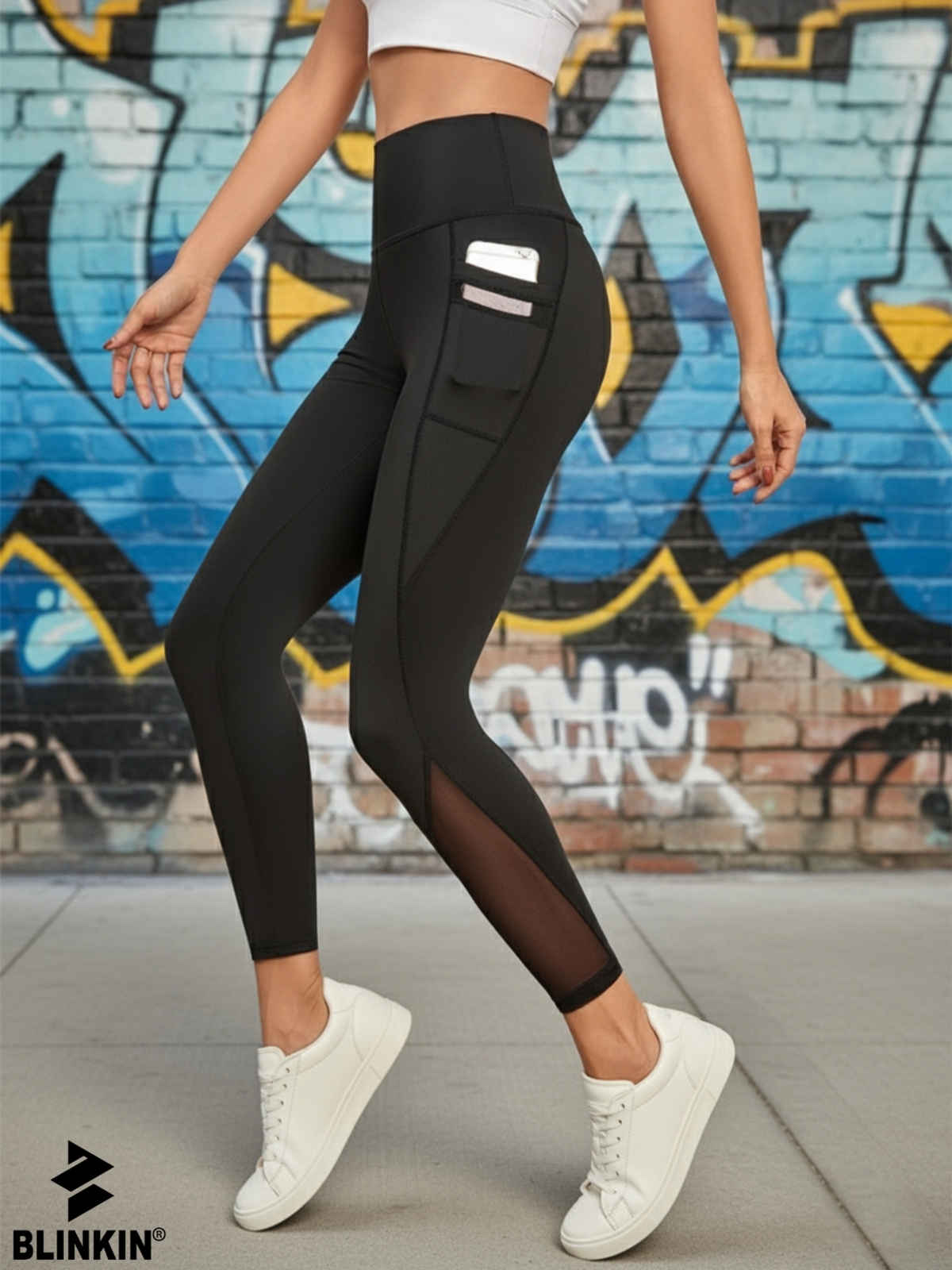 Blinkin Women's Gym Pants & Tights - Black | Stretchable | With Mesh Insert & Side Pockets | XL