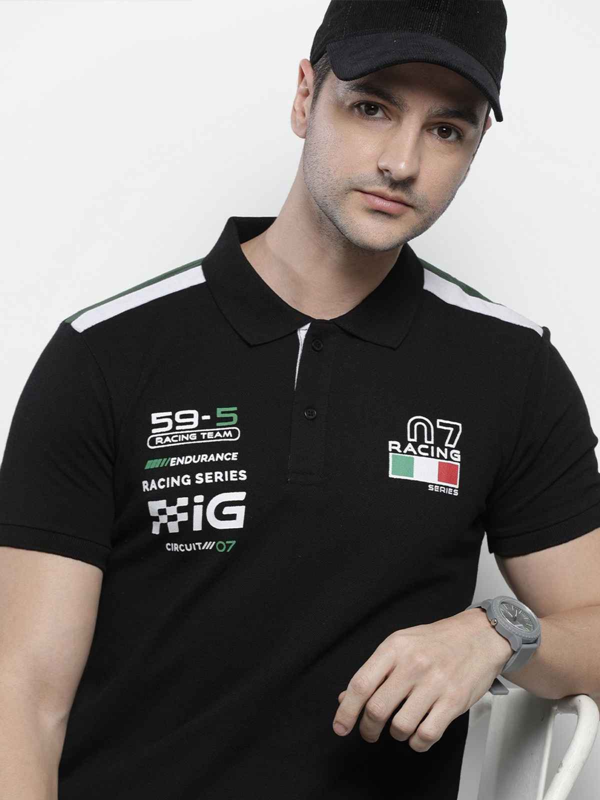The Indian Garage Co Men's Slim Fit Solid Casual T-Shirt | Black - XXL