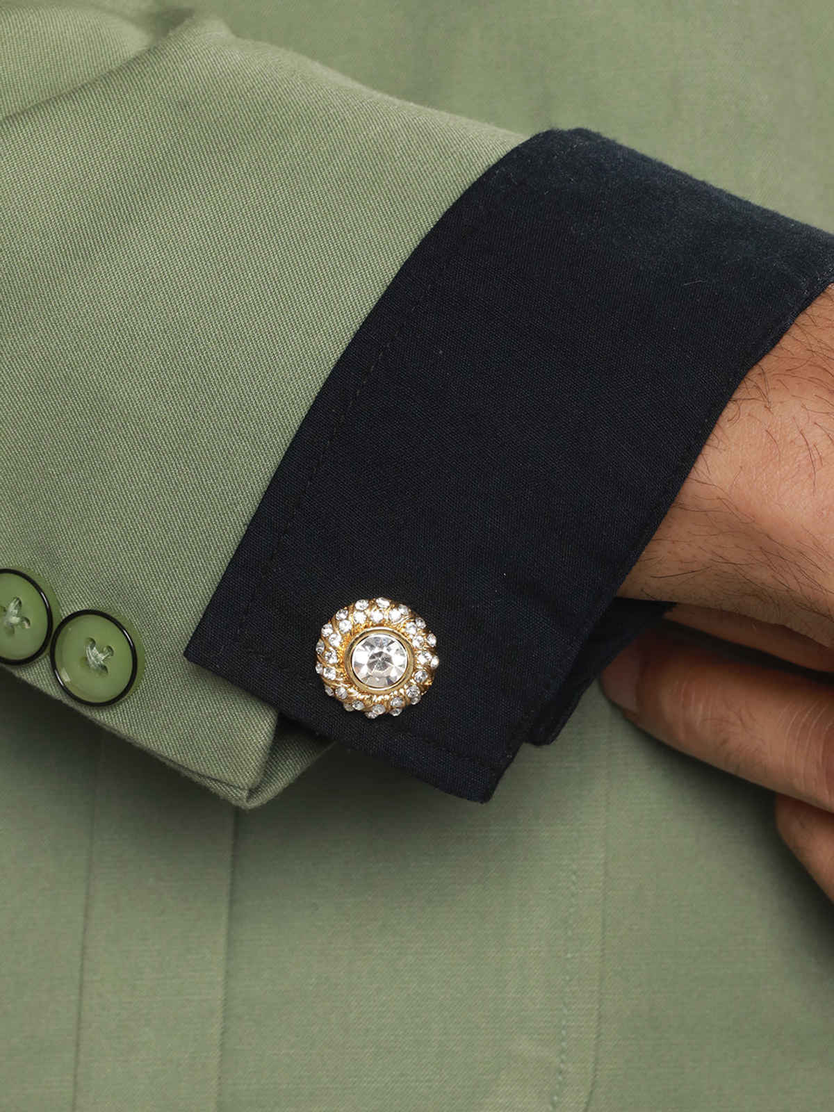 Bold By Priyaasi Round Solitaire Gold-Plated Cufflinks For Men