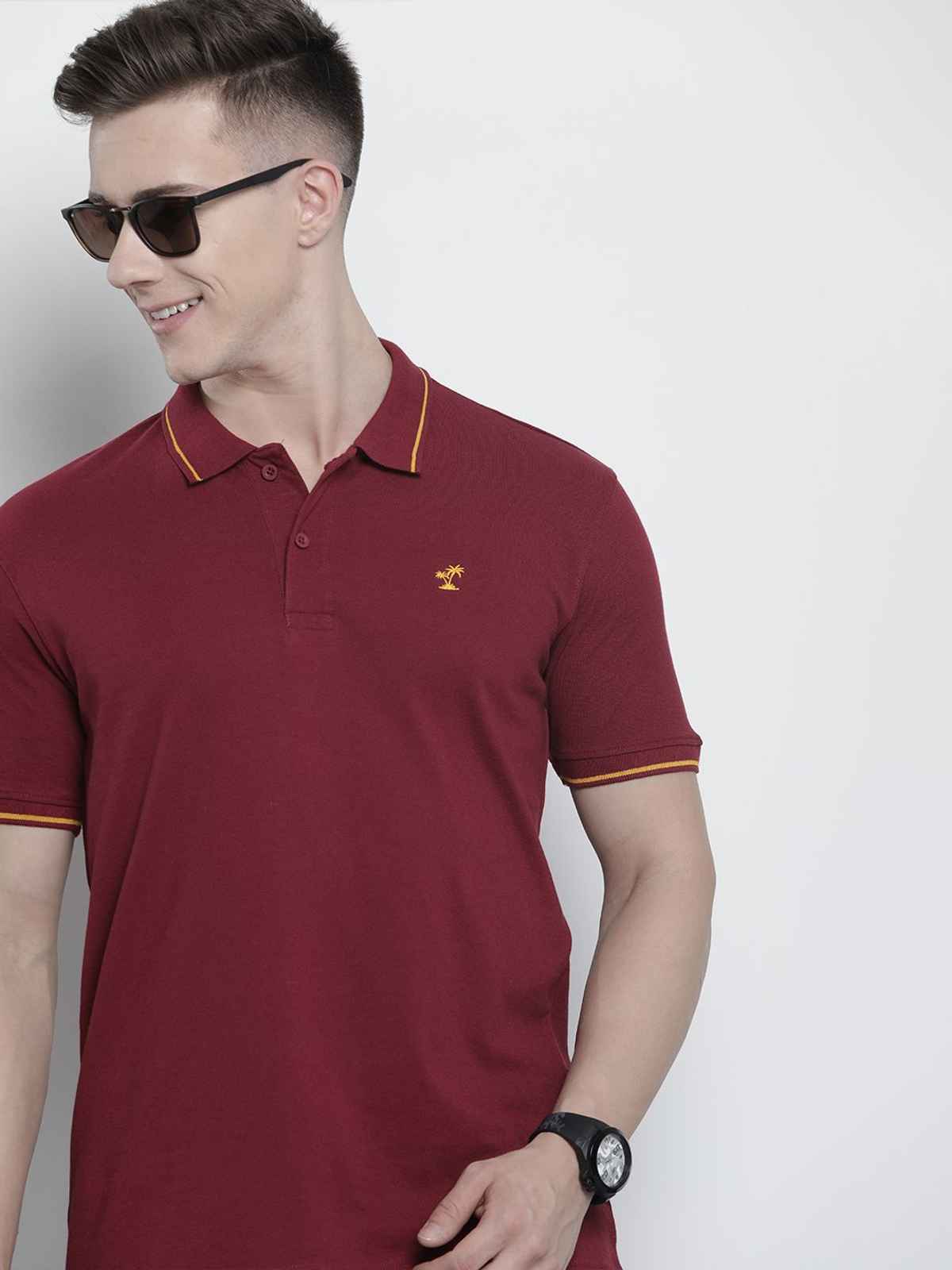 The Indian Garage Co Men's Regular Fit Printed Casual T-Shirt | Red - L