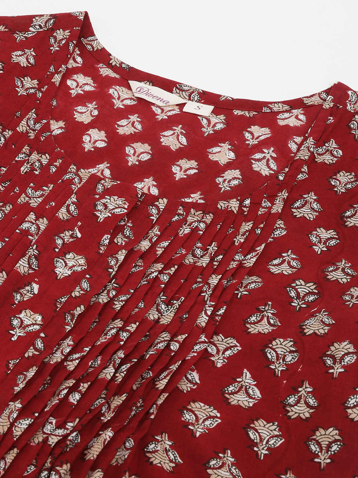 Divena Women s Red Floral Printed Cotton Peplum Tunic DK0966 | L