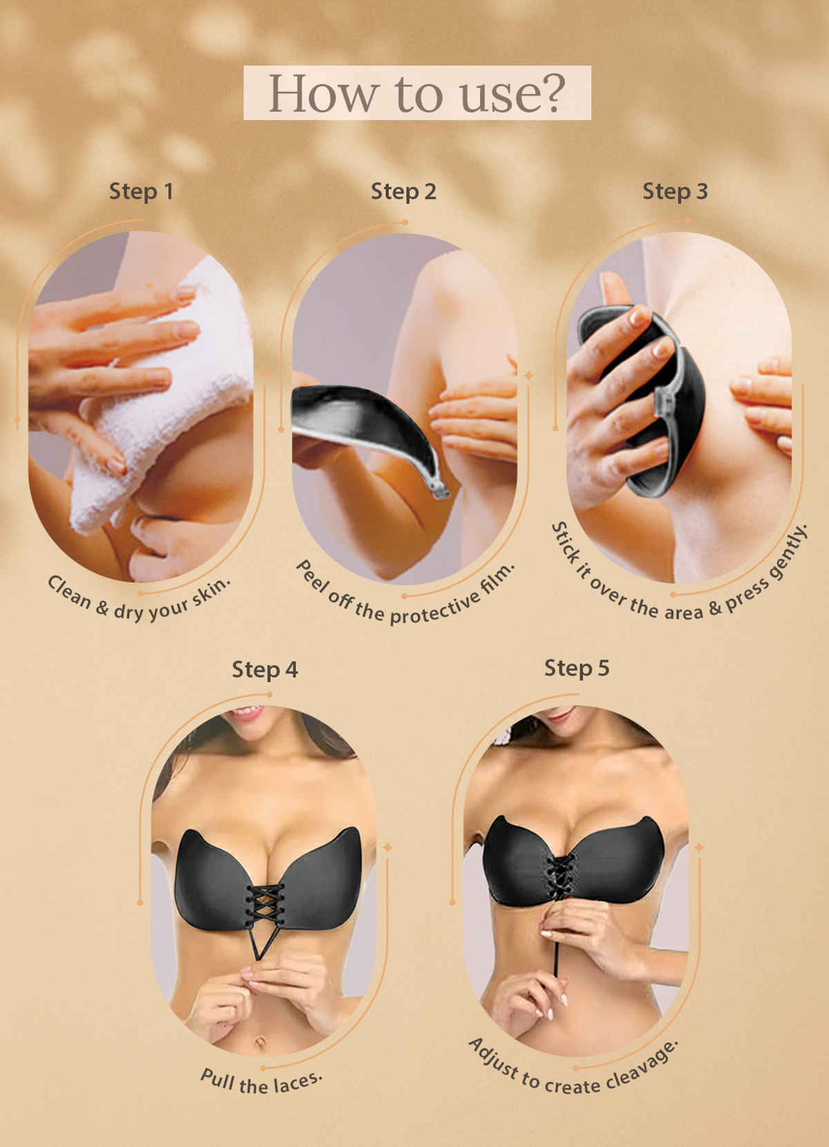 Clovia Stick-on Bra with Tie-ups in Black - Free Size