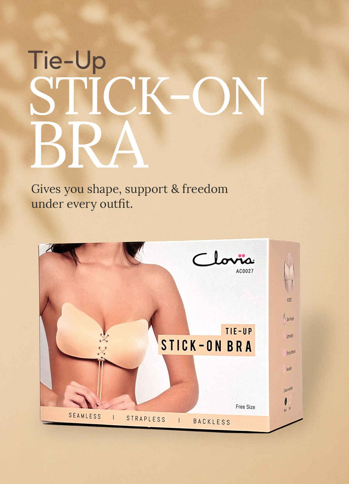 Clovia Stick-on Bra with Tie-ups in Black - Free Size