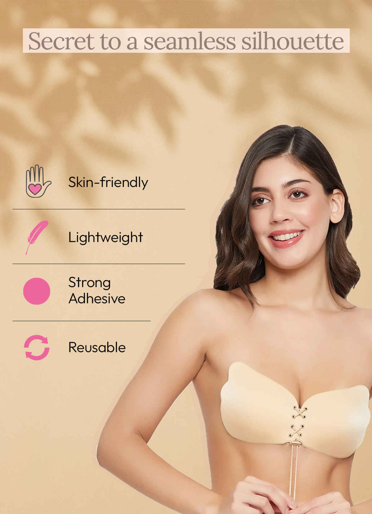 Clovia Stick-on Bra with Tie-ups in Nude Colour - Free Size