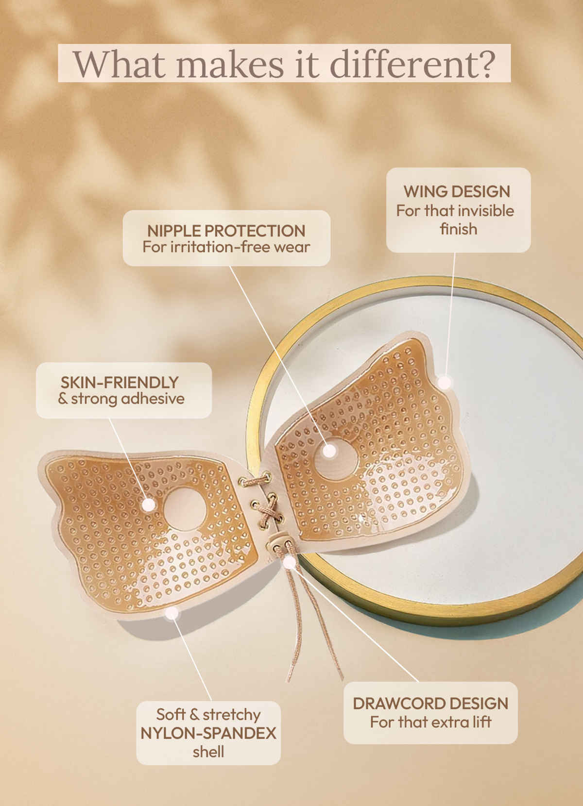 Clovia Stick-on Bra with Tie-ups in Nude Colour - Free Size