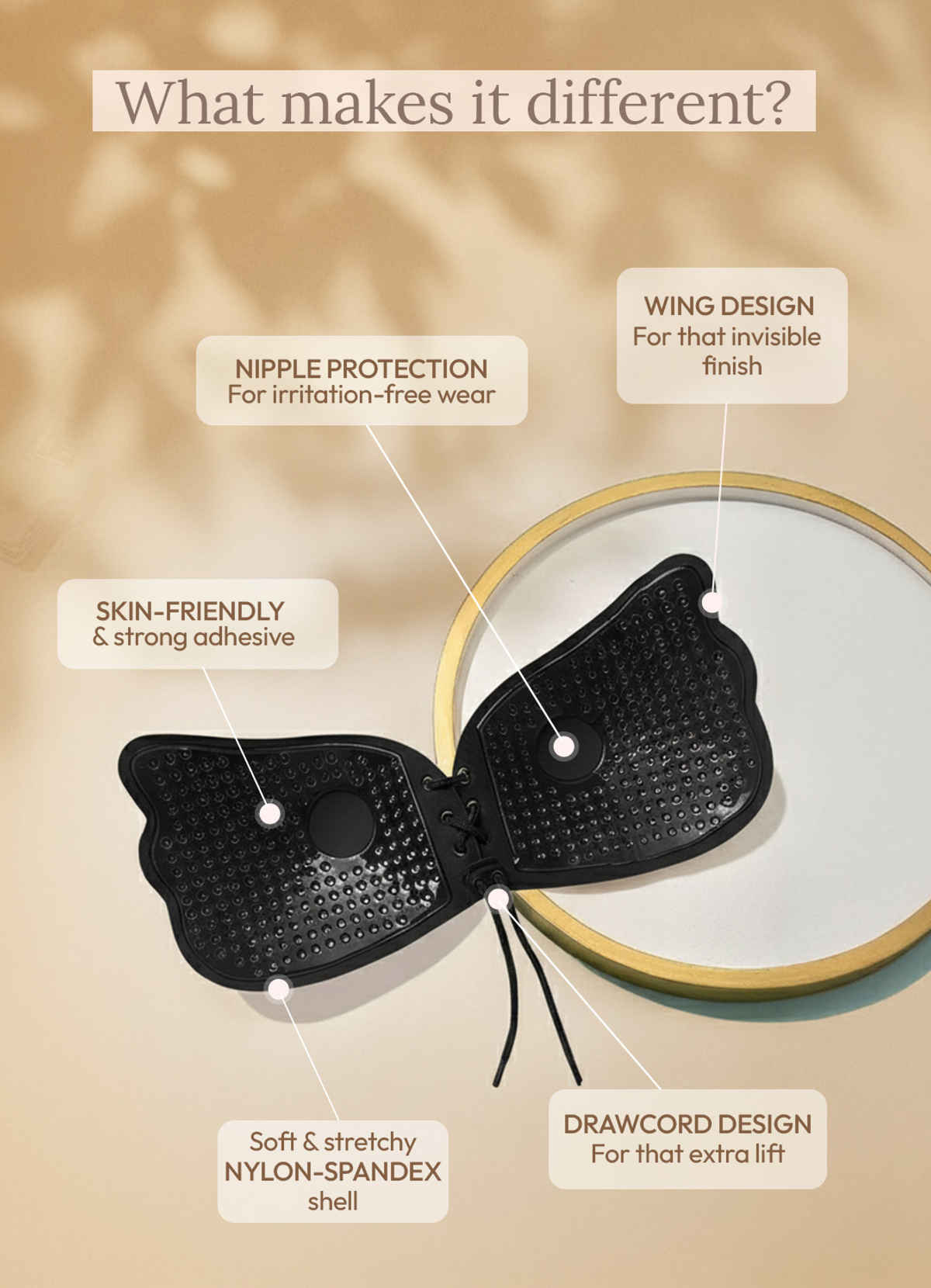 Clovia Stick-on Bra with Tie-ups in Black - Free Size