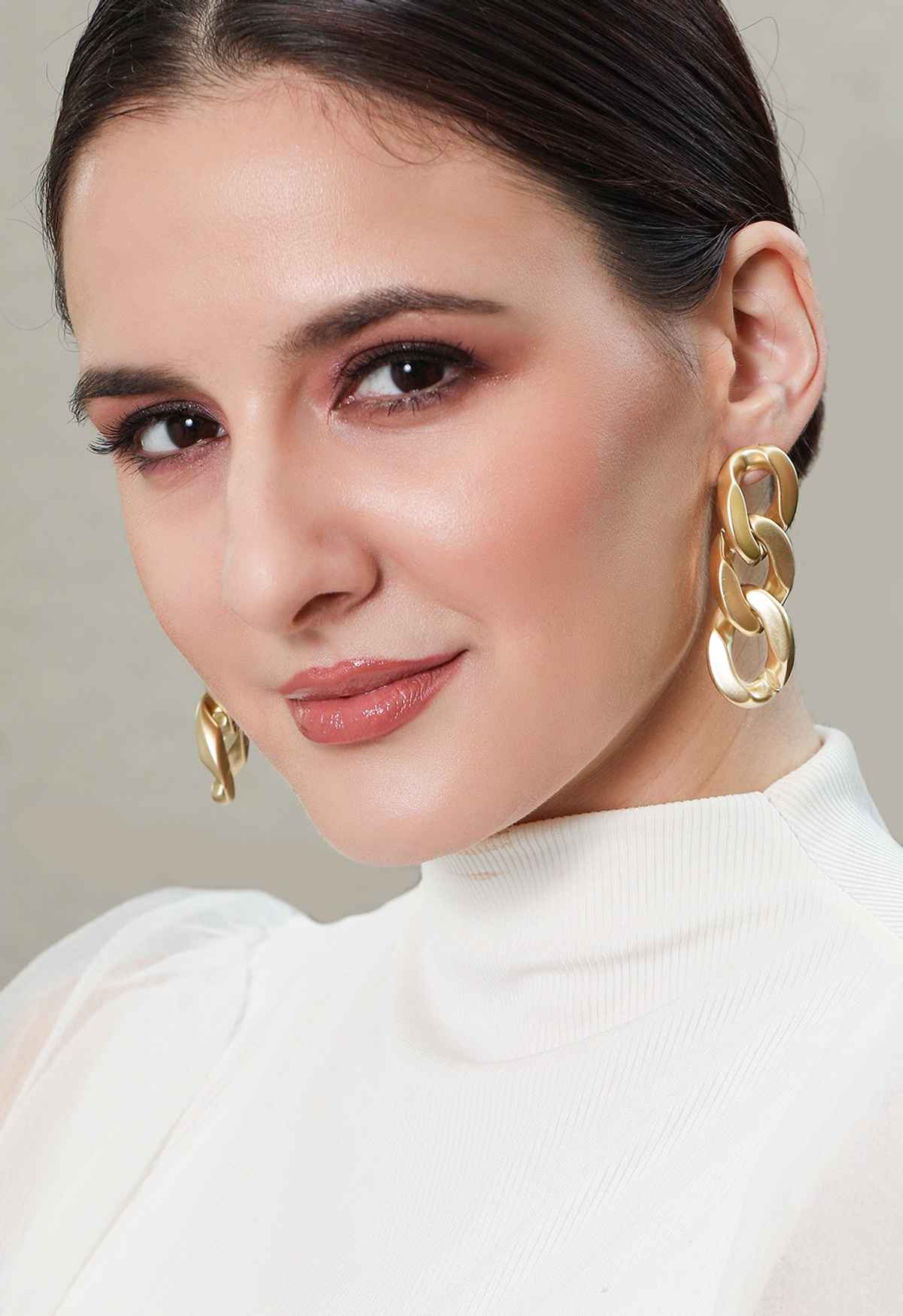 Rubans Gold Plated Matte Finish Chain Link Drop Earrings