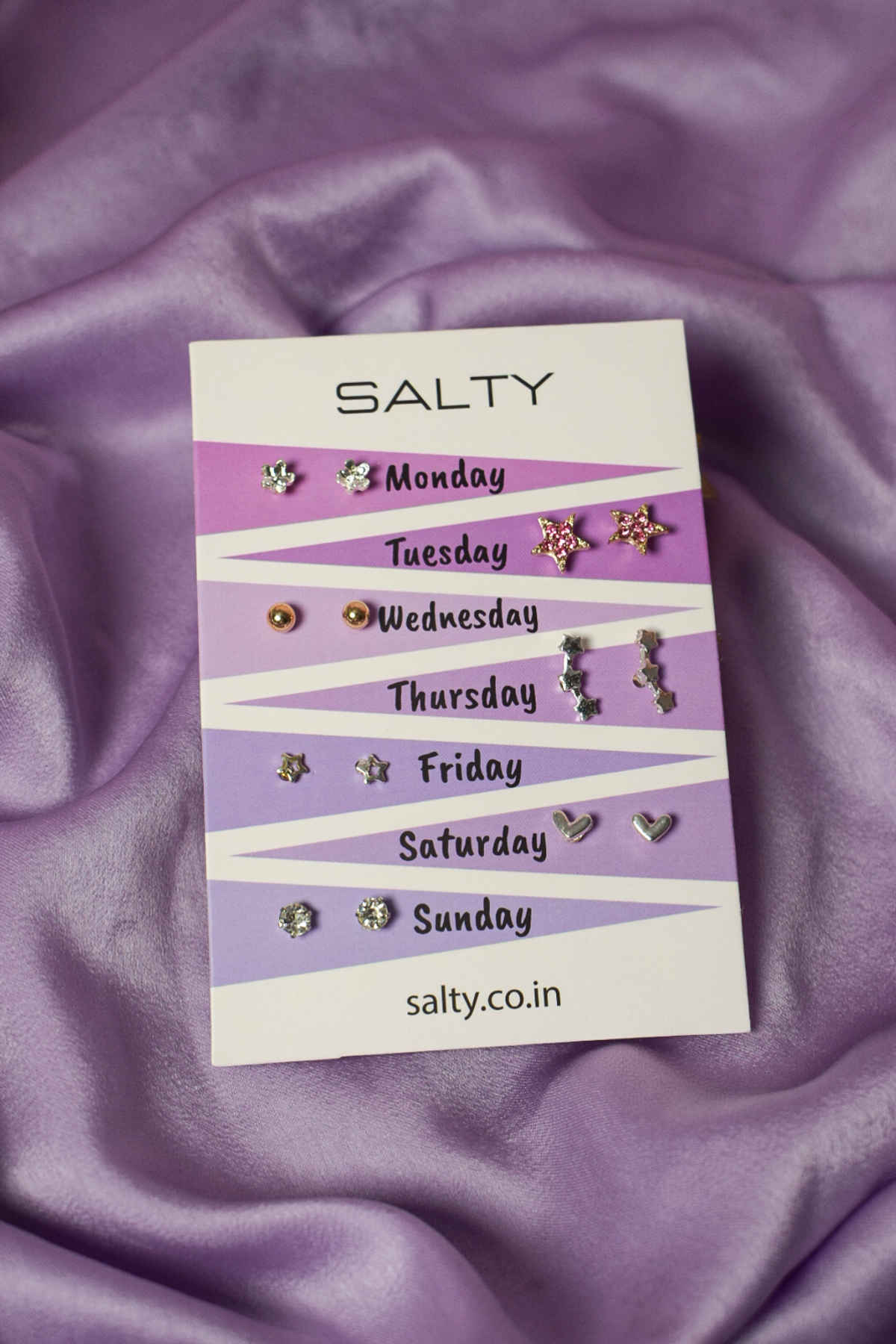 SALTY "Starry" Weekly 7 Stud Earrings Set for Women and Girls| Anti-Tarnish | Silver