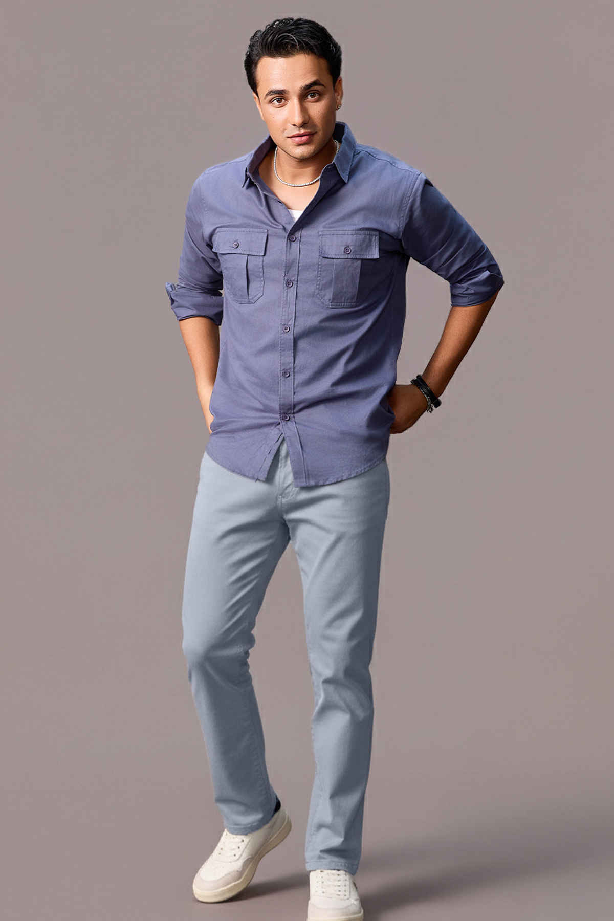Urbano Fashion Men's Chinos Trousers Cotton Slim Fit Casual Stretch | Light Blue | 30