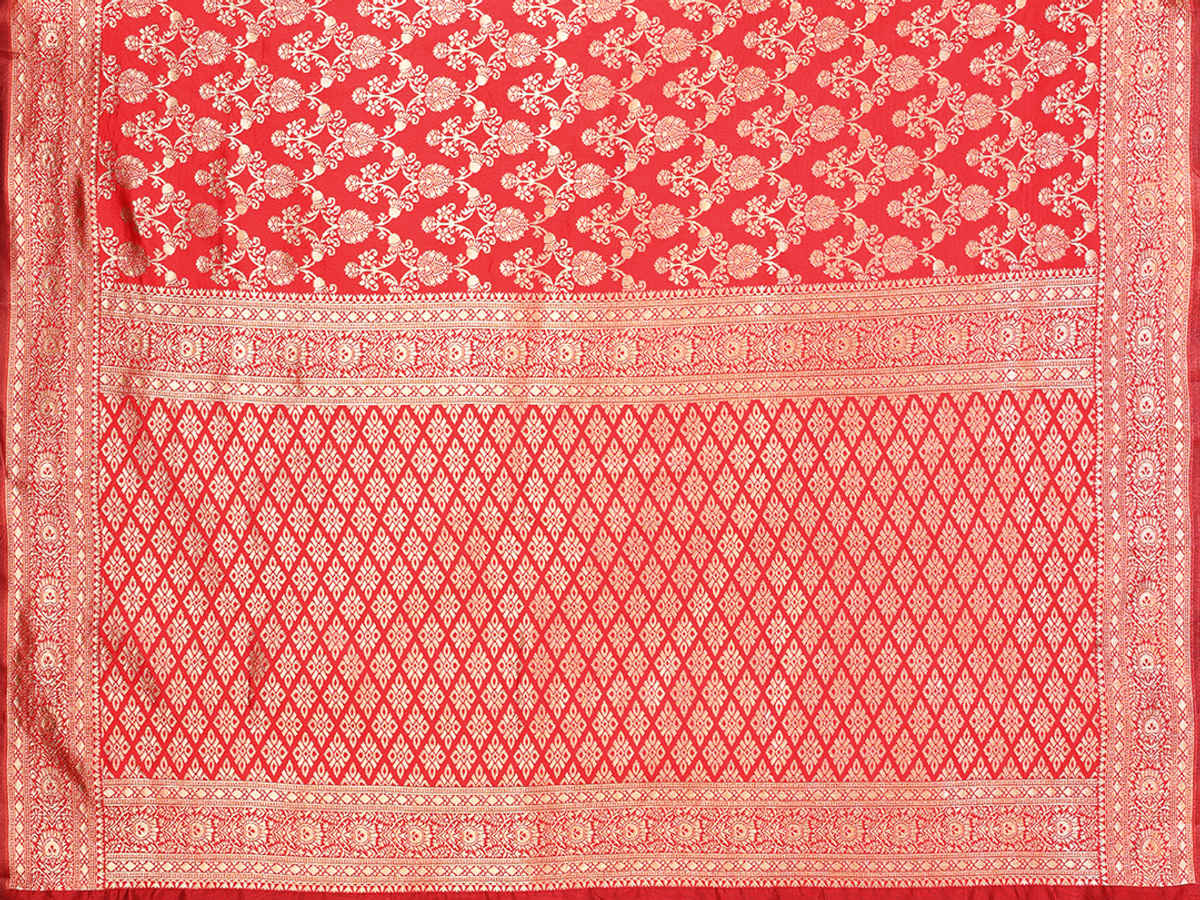 Hema Silk Mills Women Woven Banarasi Silk Blend Saree | Red