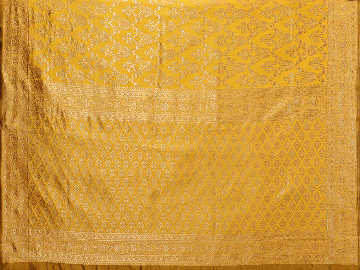 Hema Silk Mills Women Woven Banrasi Silk Blend Saree | Gold