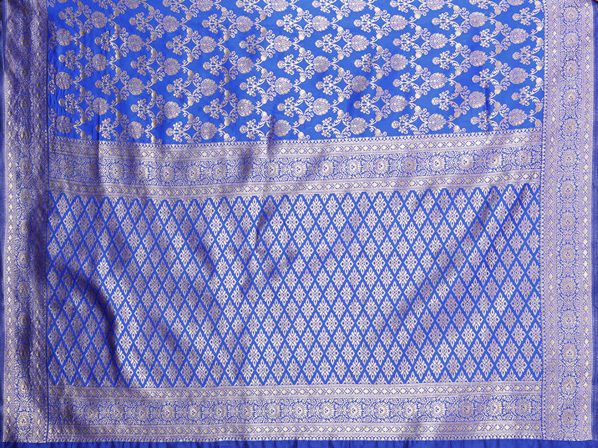 Hema Silk Mills Women Woven Banarasi Silk Blend Saree | Royal Blue