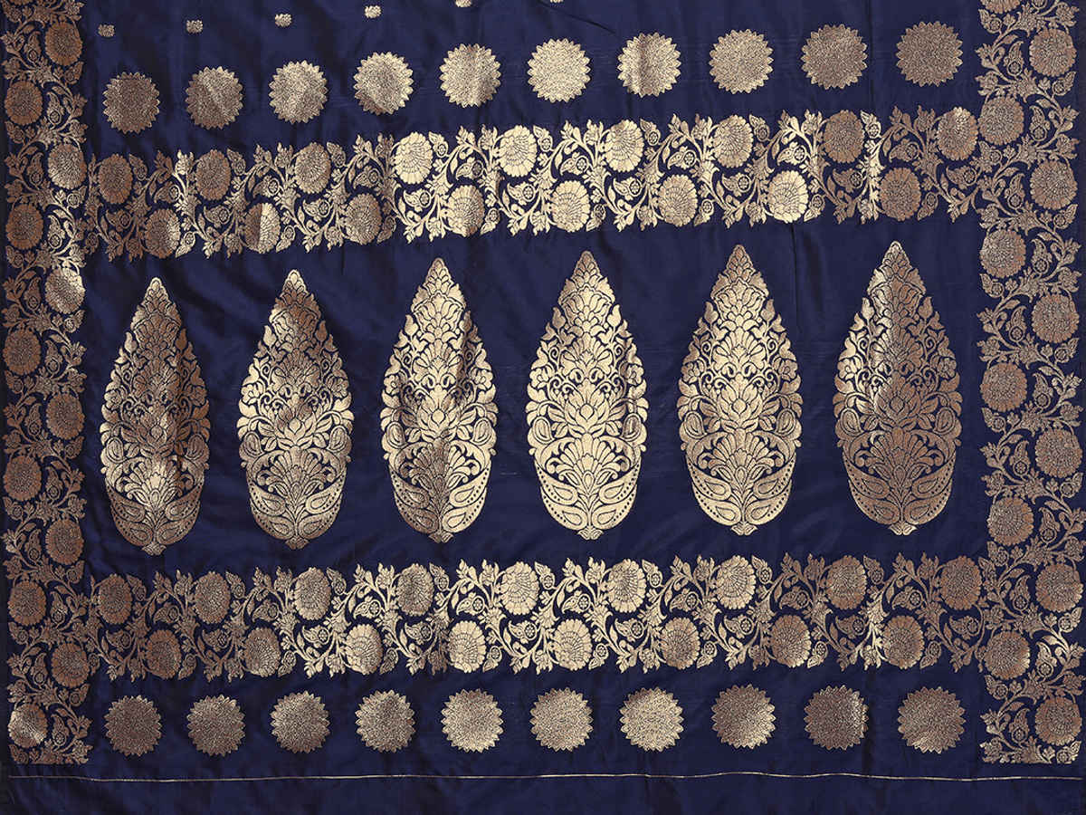 Hema Silk Mills Women Woven Two-Tone Banarasi Silk Blend Saree | Navy Blue