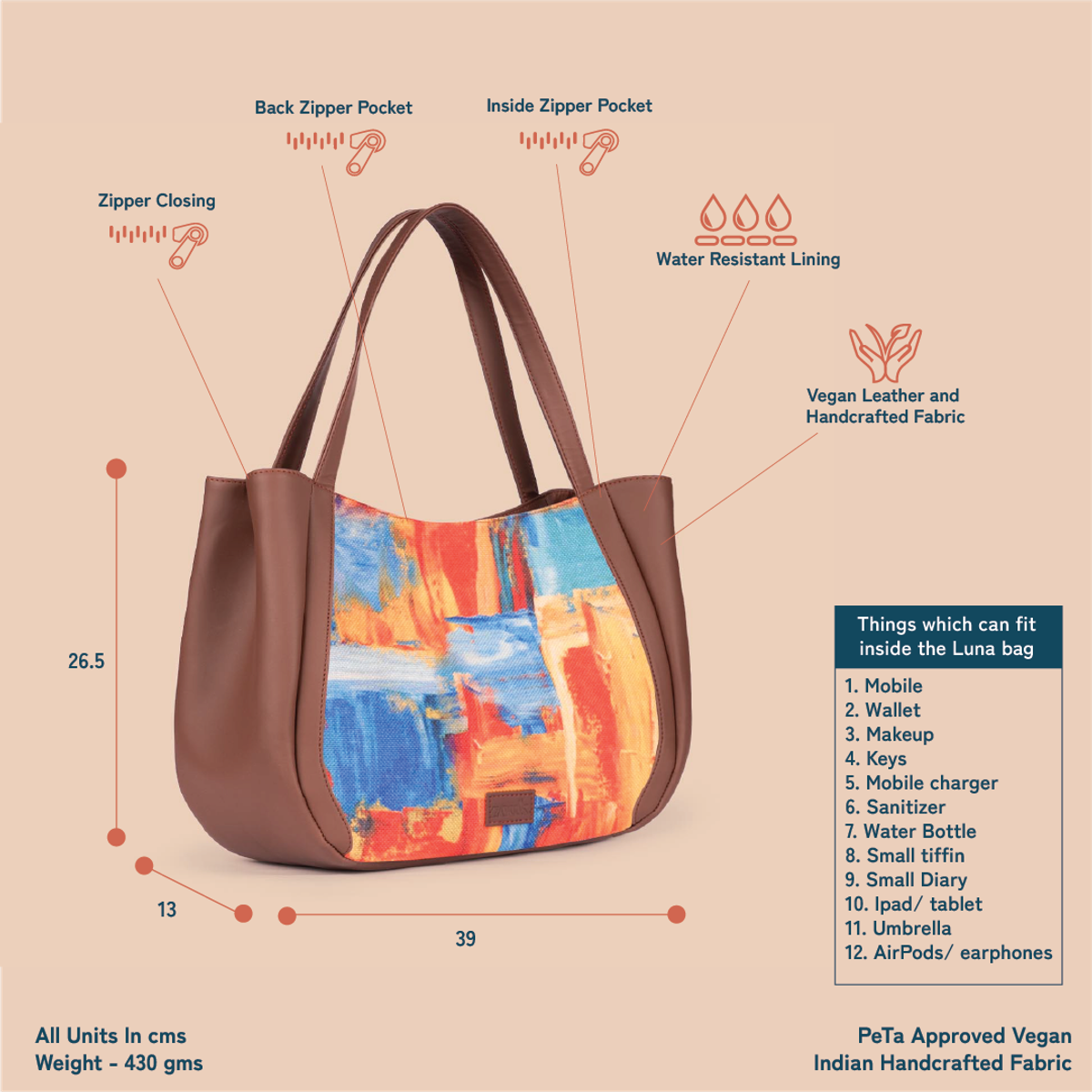 Zouk Women's Vegan Leather 13.6 L Double Handle Handbag | Multicolour - One Size