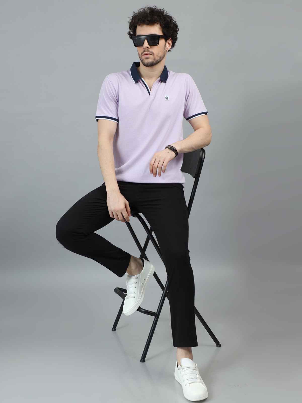 Bushirt Men's V-Neck Polo T-shirt | Lilac - L