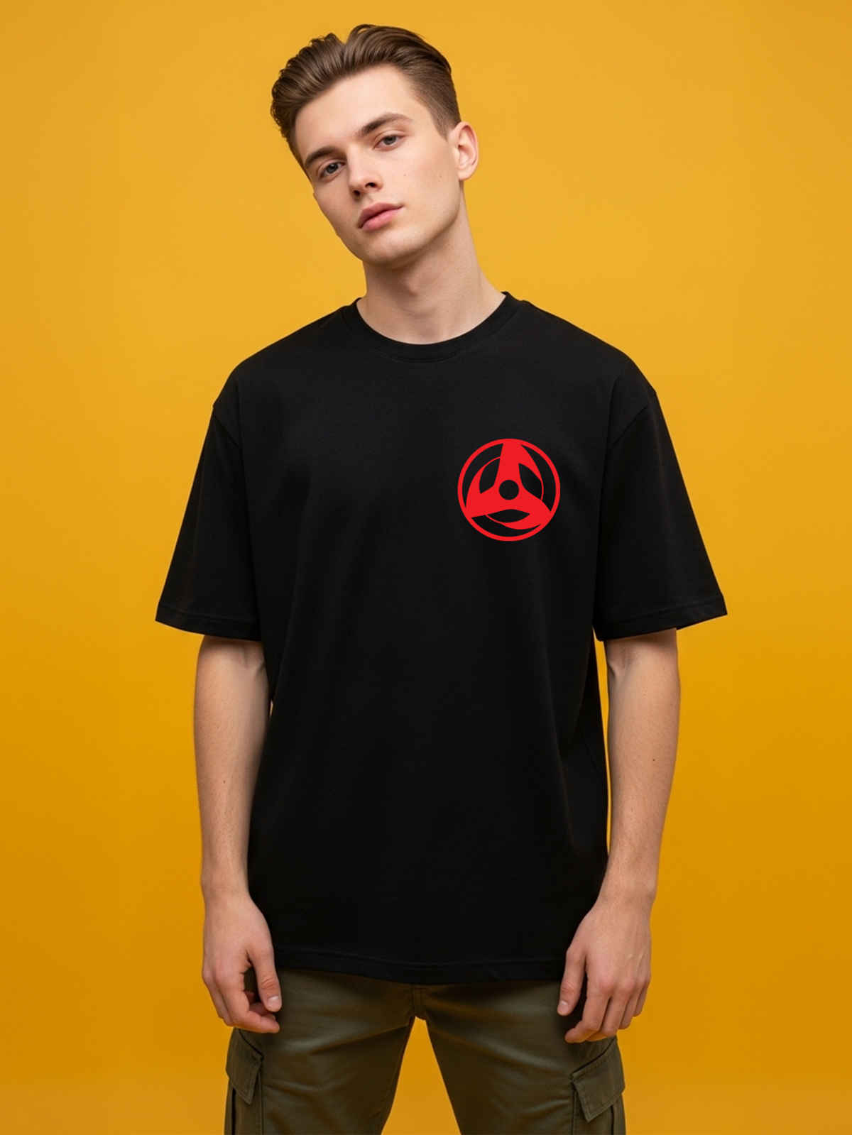 BENNY BROOKS Men's Round Neck half sleeve Oversized T-shirt |AA(ARN)BLACK174 | Black - M