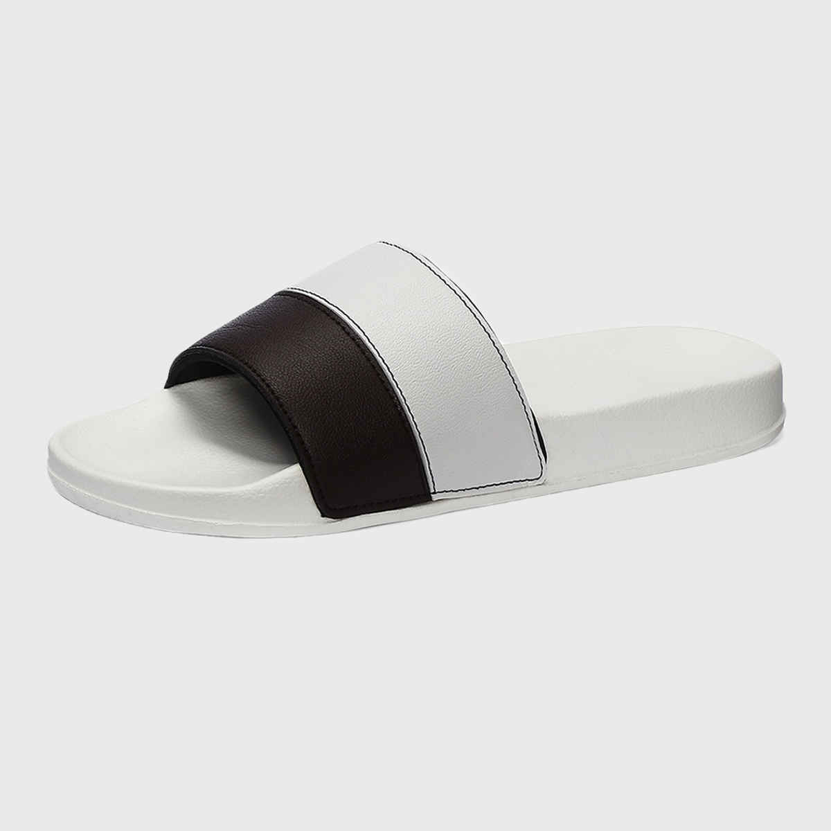 hummel Camp Color Block slides for Men with Cushioned Sole and Arch Support | White & Fudge | 7