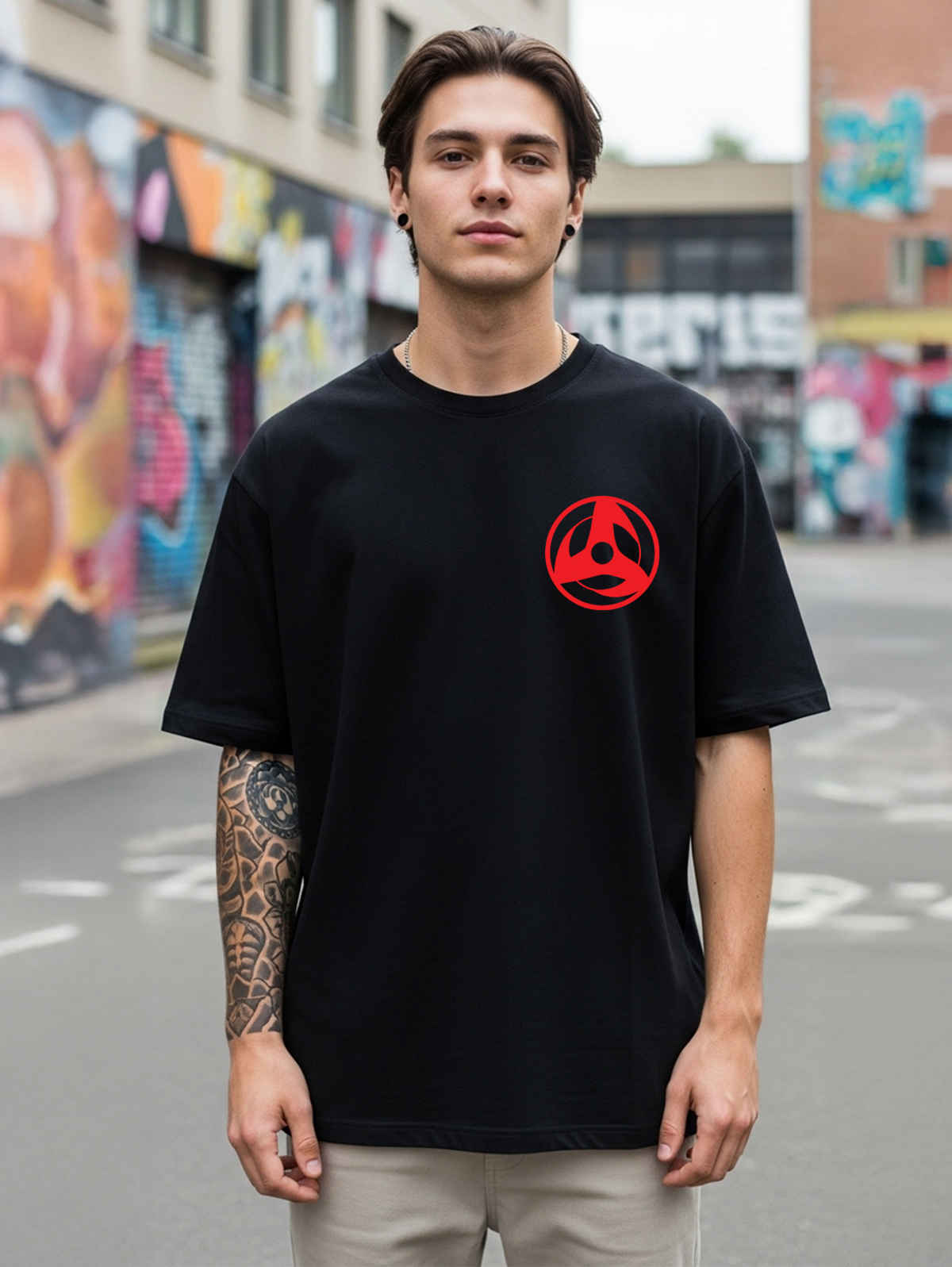 BENNY BROOKS Men's Round Neck half sleeve Oversized T-shirt |AA(ARN)BLACK174 | Black - M