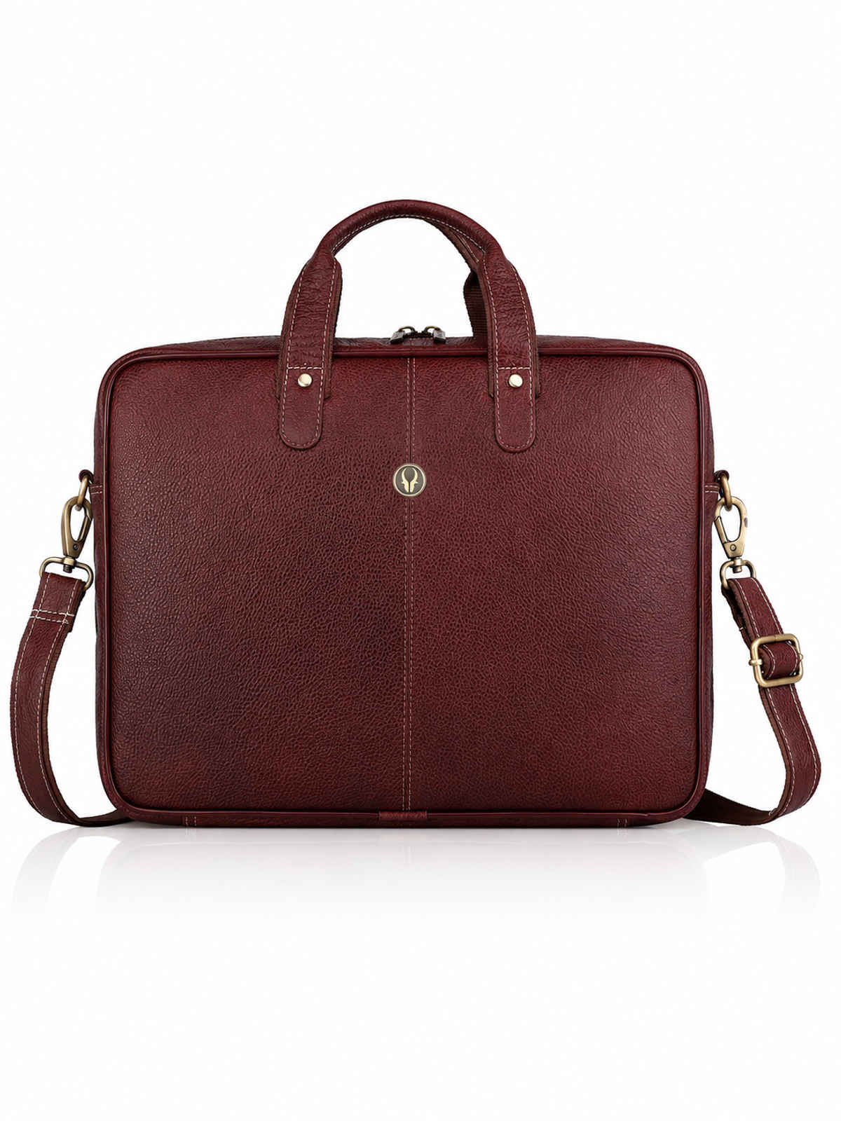 Wildhorn Men's Solid Leather 25 L Laptop Bag | Maroon - 15.6 Inches