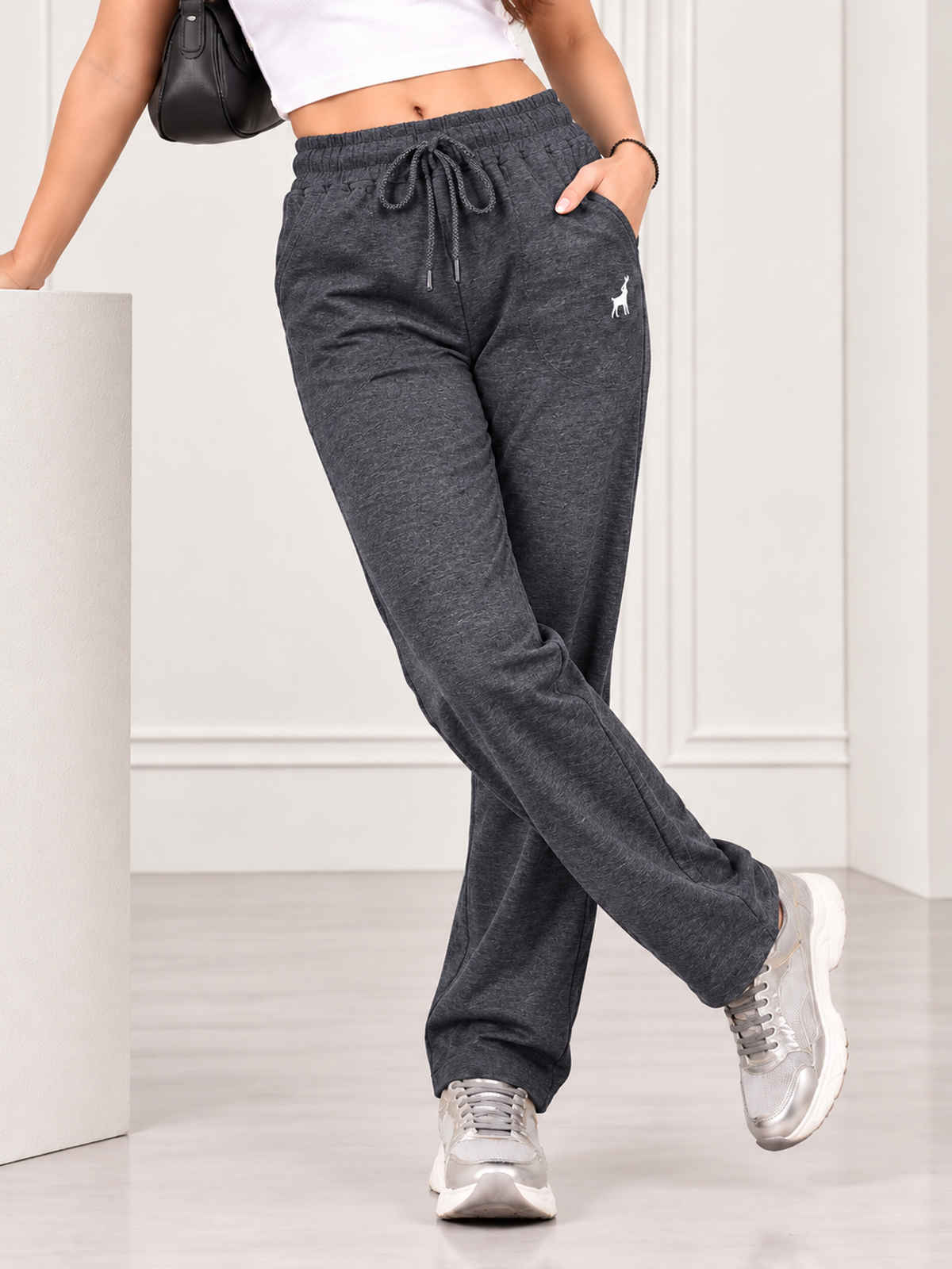Modeve Women's Regular Fit Track Pants | Anthra - 2XL