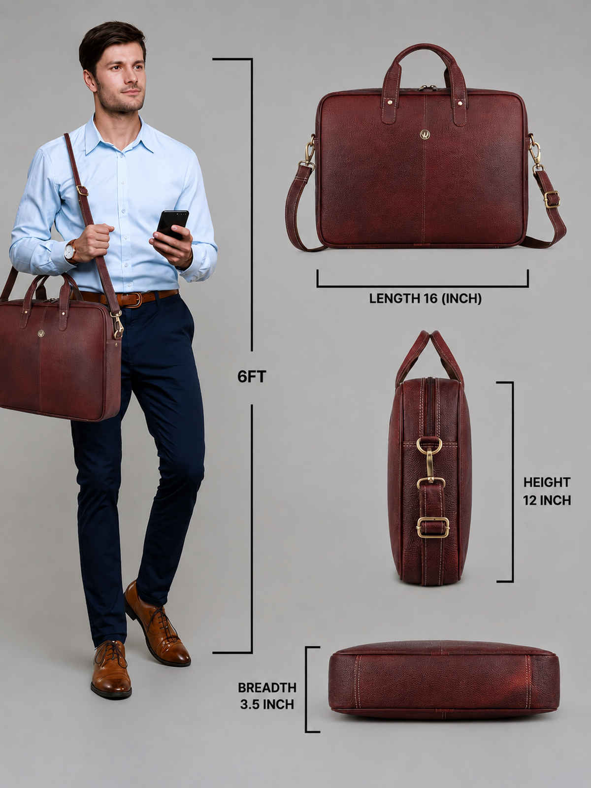 Wildhorn Men's Solid Leather 25 L Laptop Bag | Maroon - 15.6 Inches
