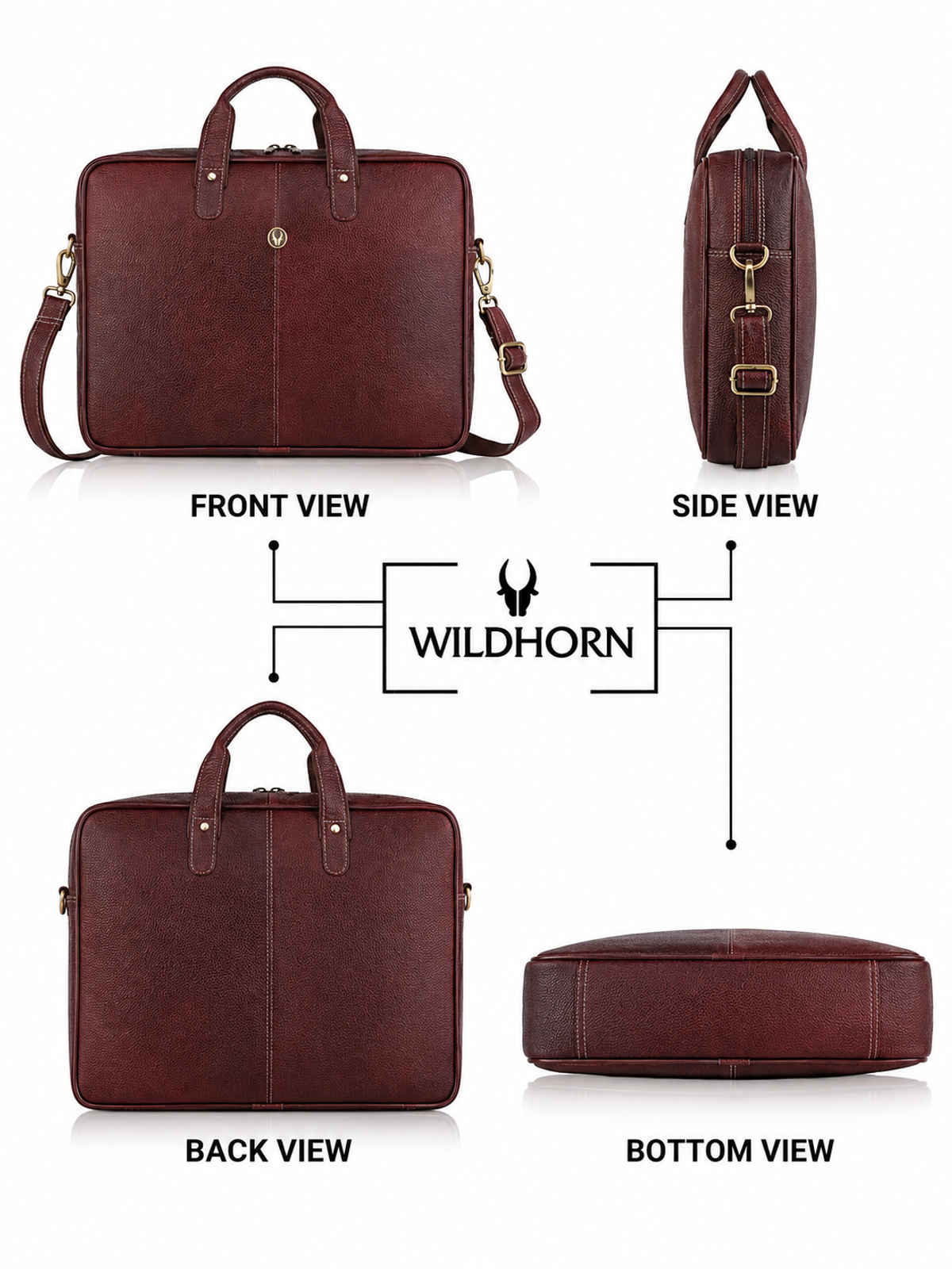 Wildhorn Men's Solid Leather 25 L Laptop Bag | Maroon - 15.6 Inches