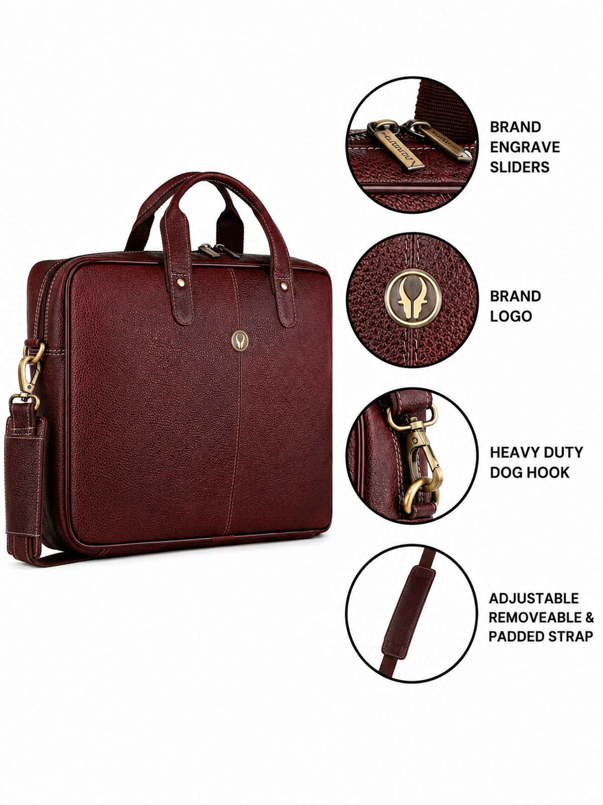 Wildhorn Men's Solid Leather 25 L Laptop Bag | Maroon - 15.6 Inches